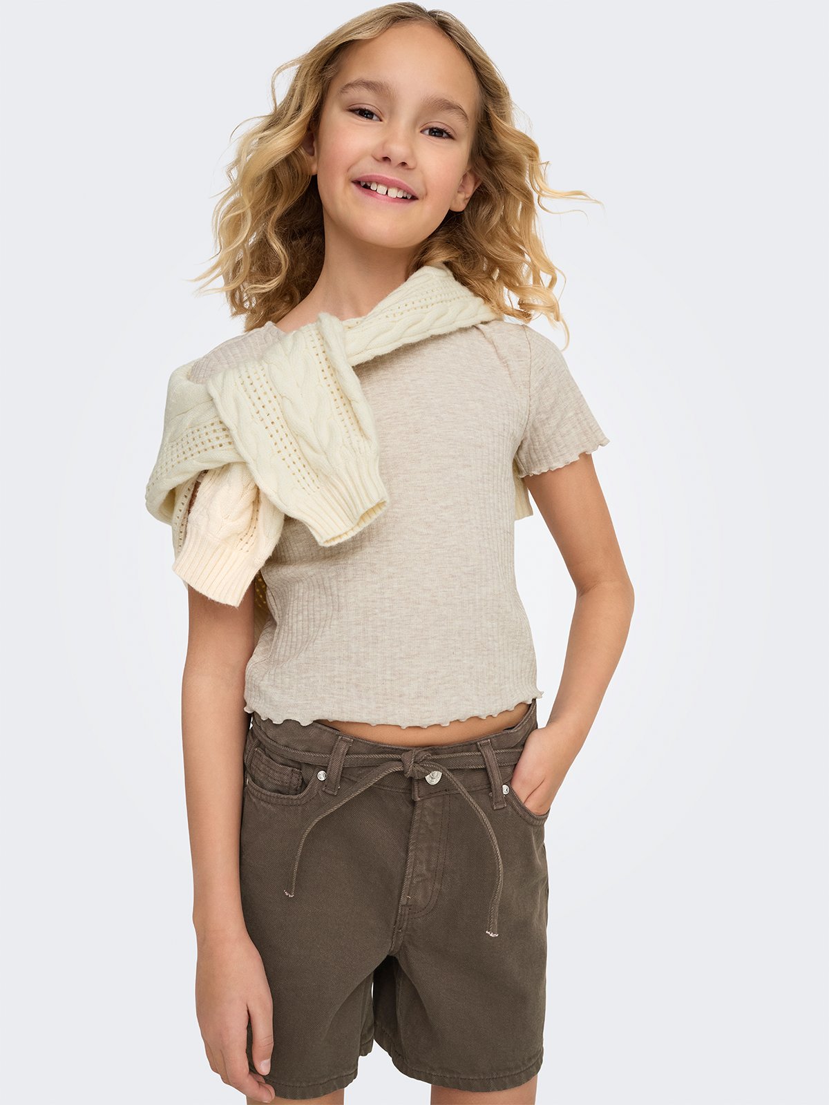 Kids Only Nella Short Sleeve O-Neck Top Juniors Pumice Stone