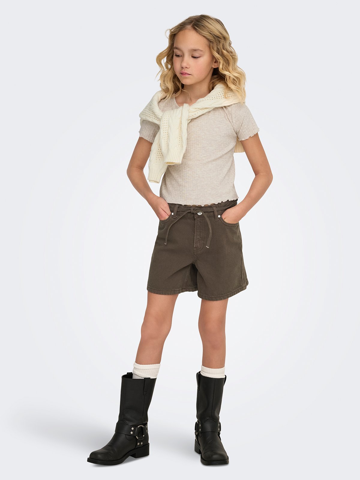 Kids Only Nella Short Sleeve O-Neck Top Juniors Pumice Stone