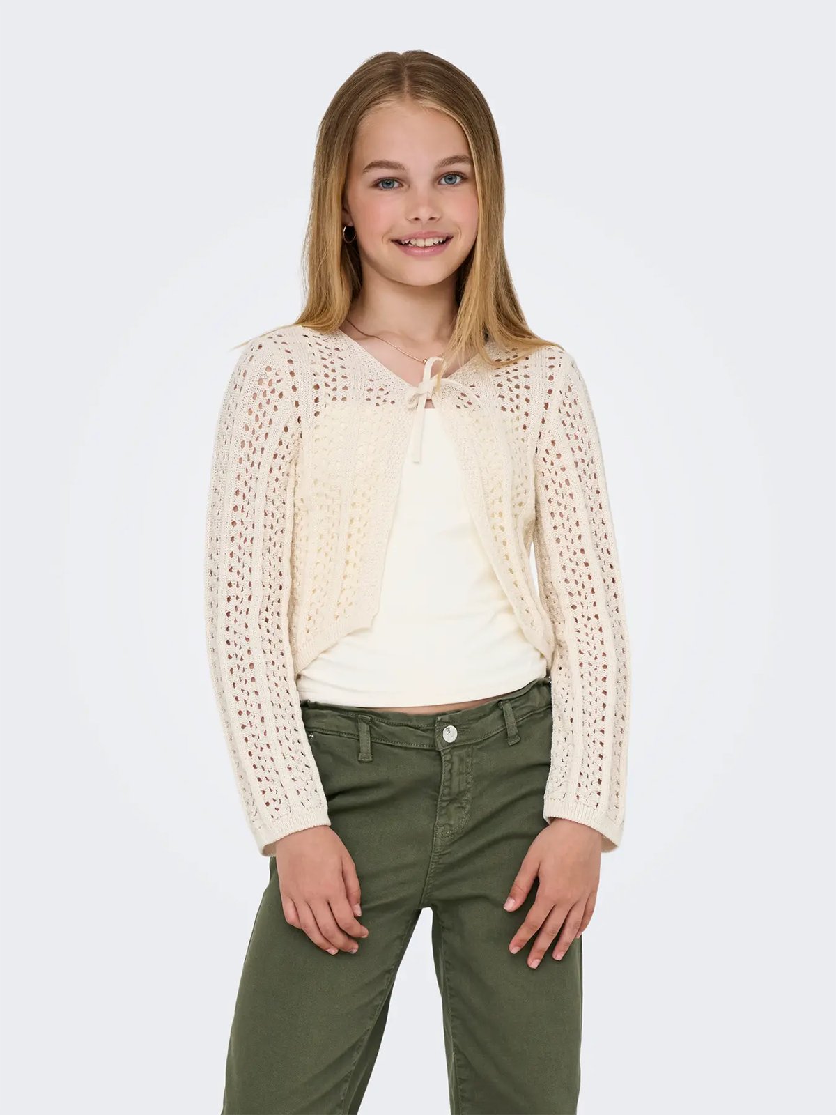 Kids Only Marina Life Long Sleve Crop V-Neck Tie Knit Birch
