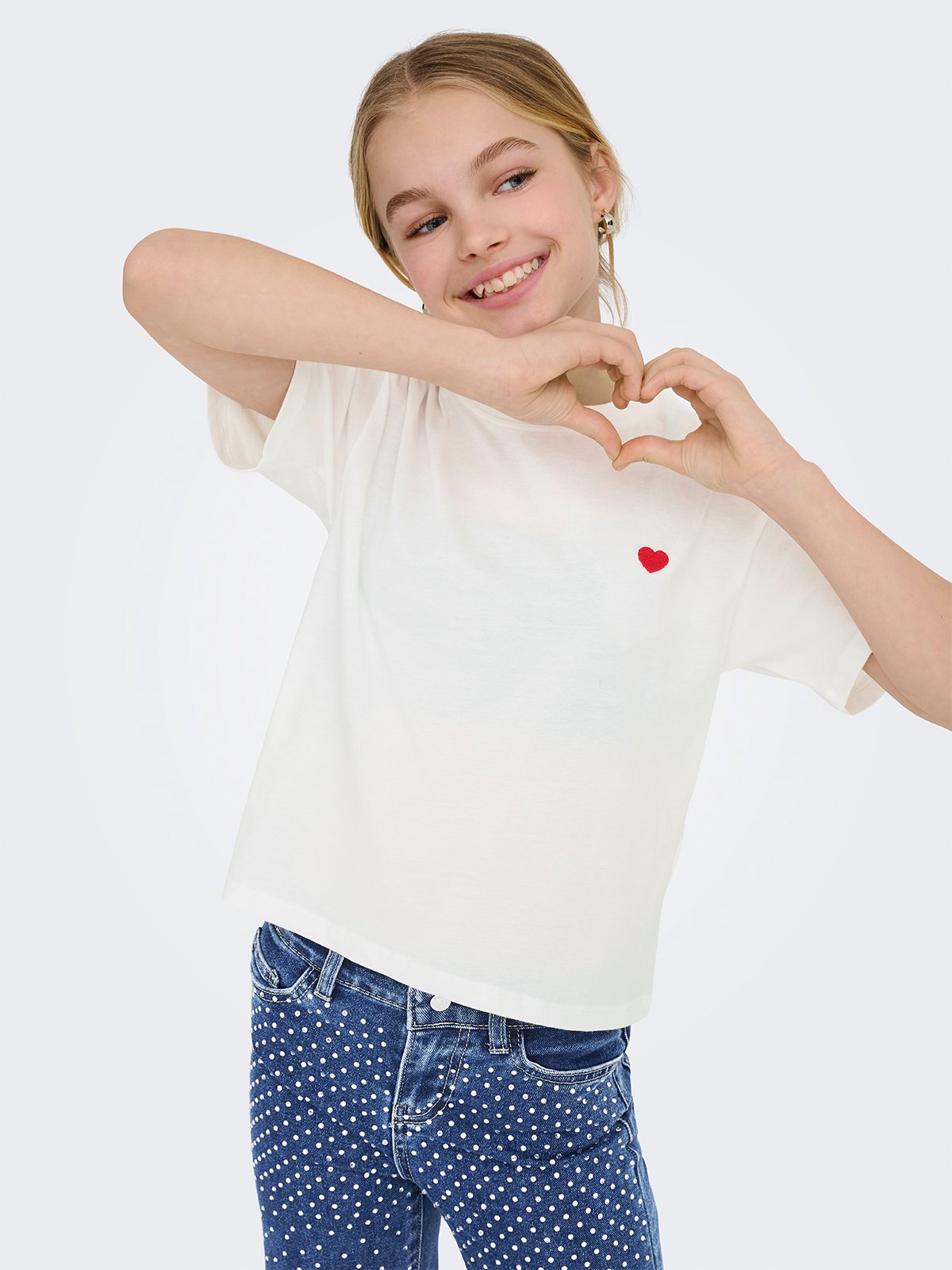 Kids Only Maiken Life Cropheart Short Sleeve Top Cloud Dancer