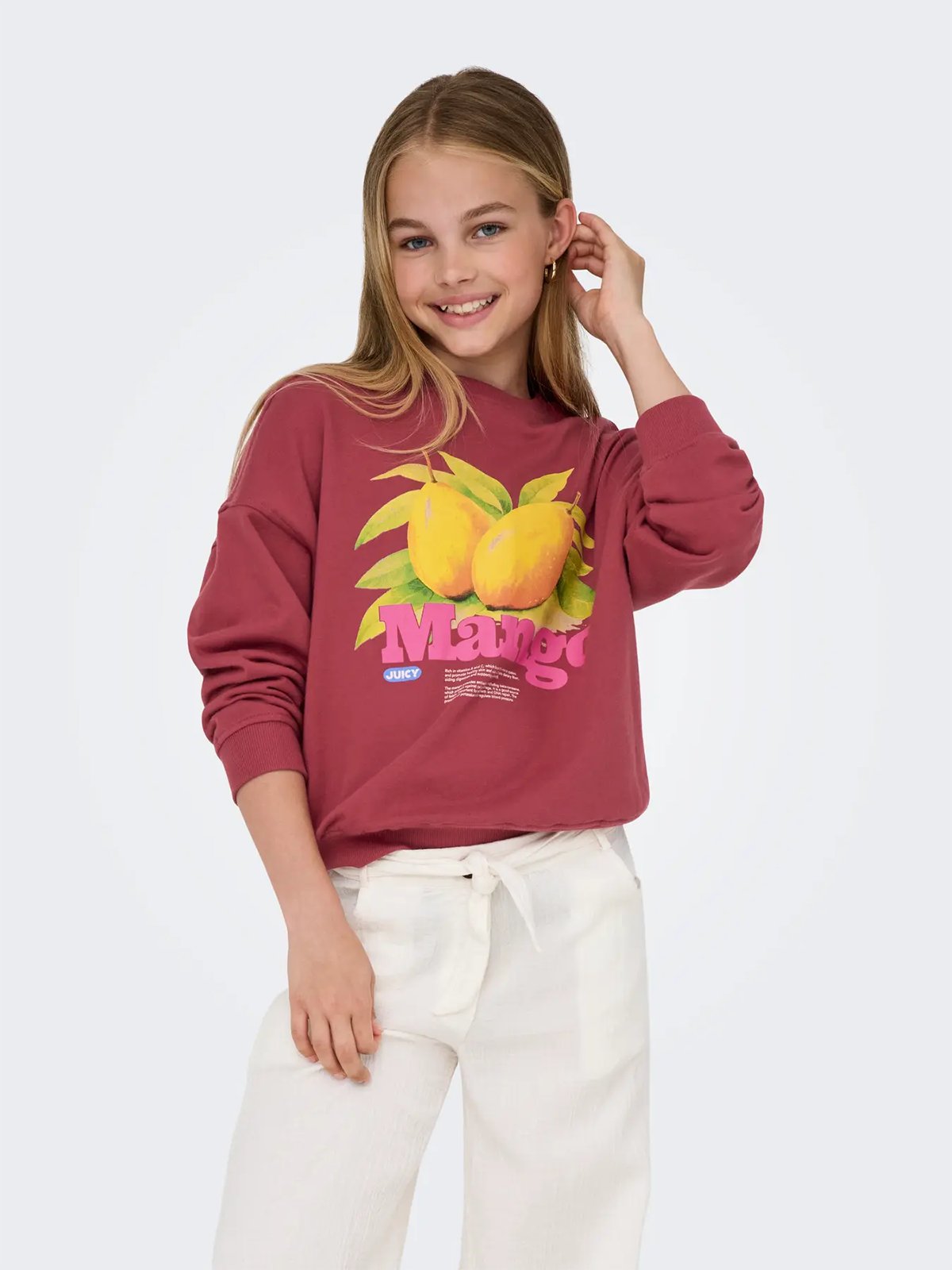 Kids Only Philea Life Long Sleeve Ovzfruit Oneck Ubrushed Sweat Earth Red Mango