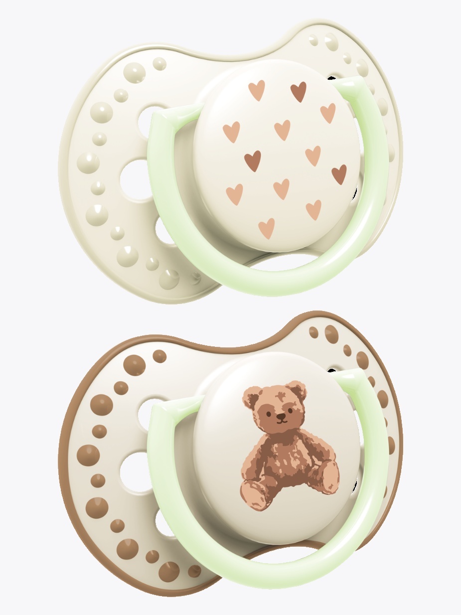 Lovi Silicone Dynamic Soother 0-6m 2pk Teddy Love Beige