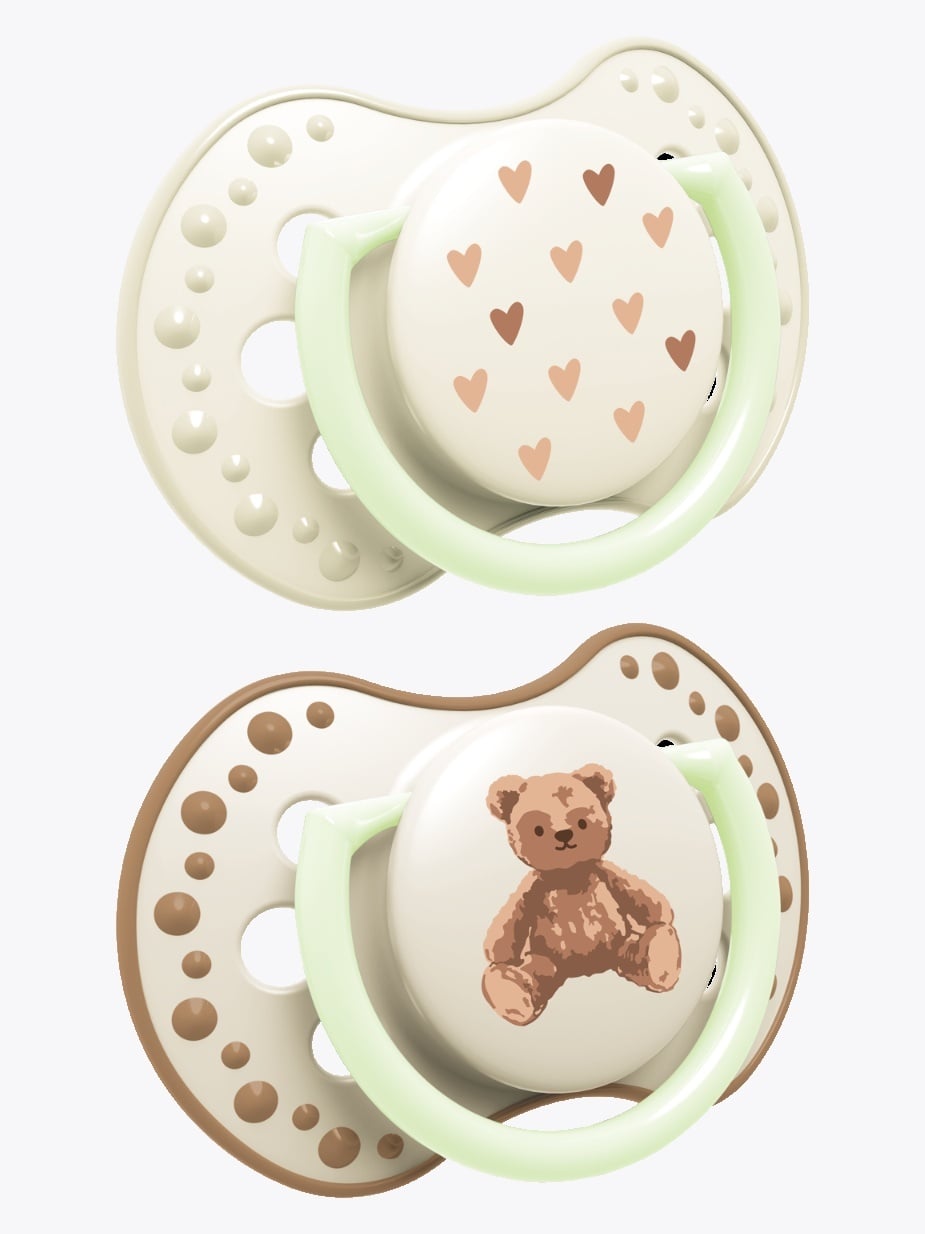 Lovi Silicone Dynamic Soother 0-6m 2pk Teddy Love Beige