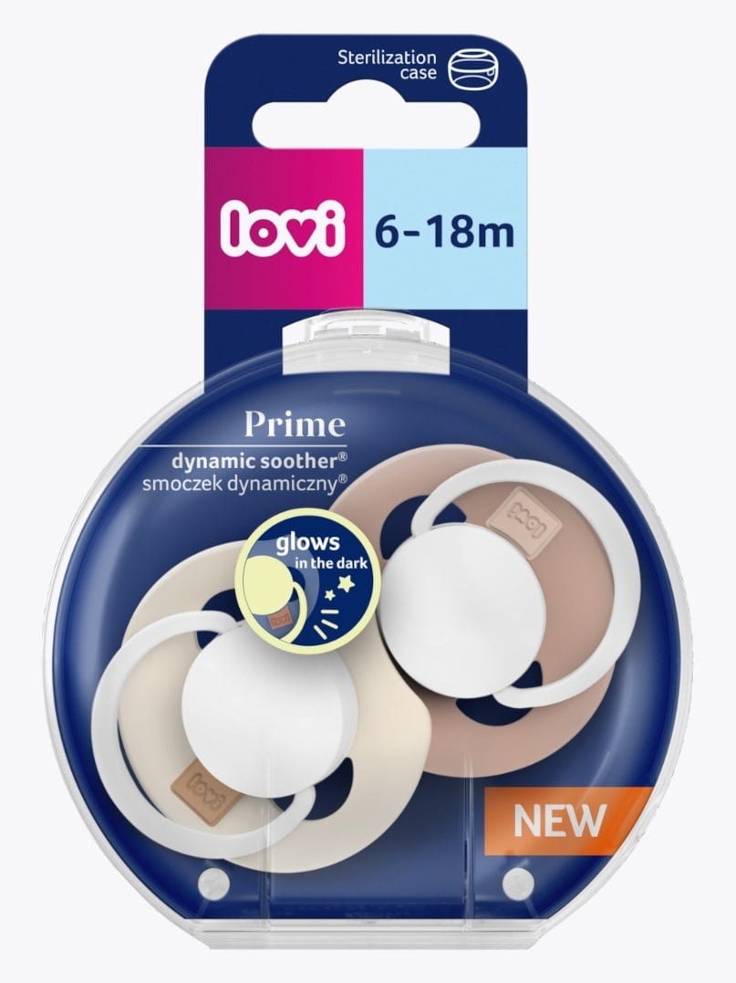 Lovi Prime Silicone Dynamic Soother 6-18m 2pk Ivory Glow Blush Glow Rosa