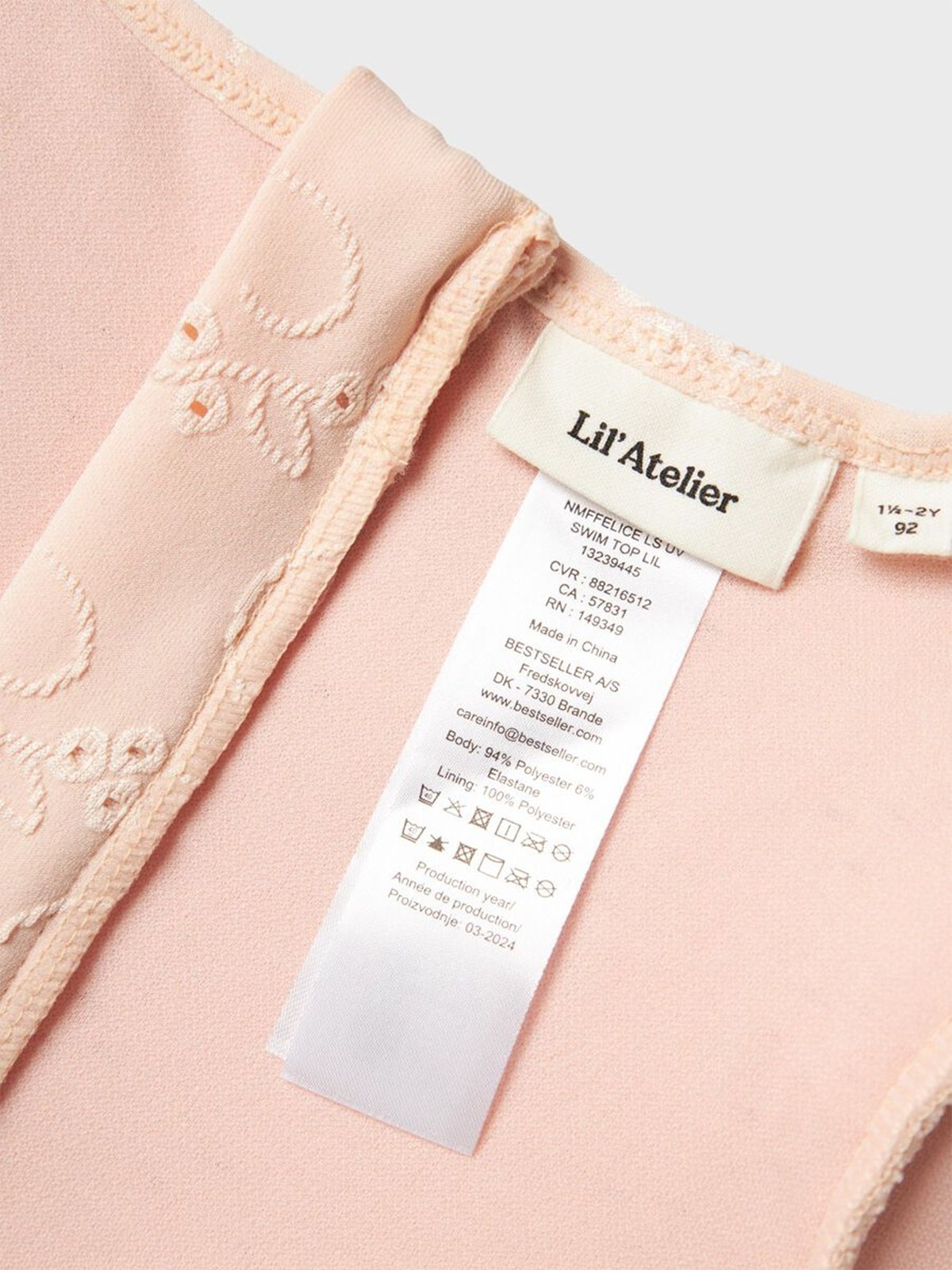 Lil- Atelier Felice Long Sleeve UV Swim Top Peach Whip