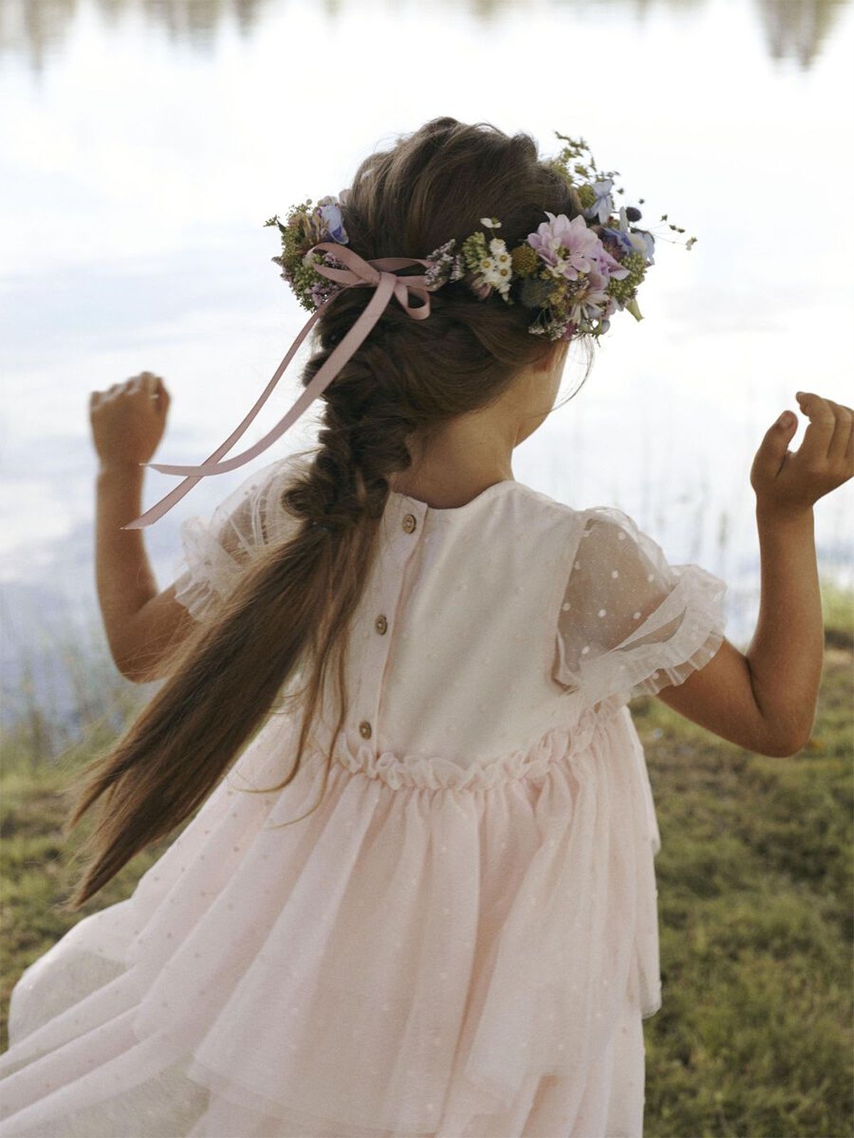 Lil' Atelier Frilla Short Sleeve Loose Tulle Dress Peach Blush