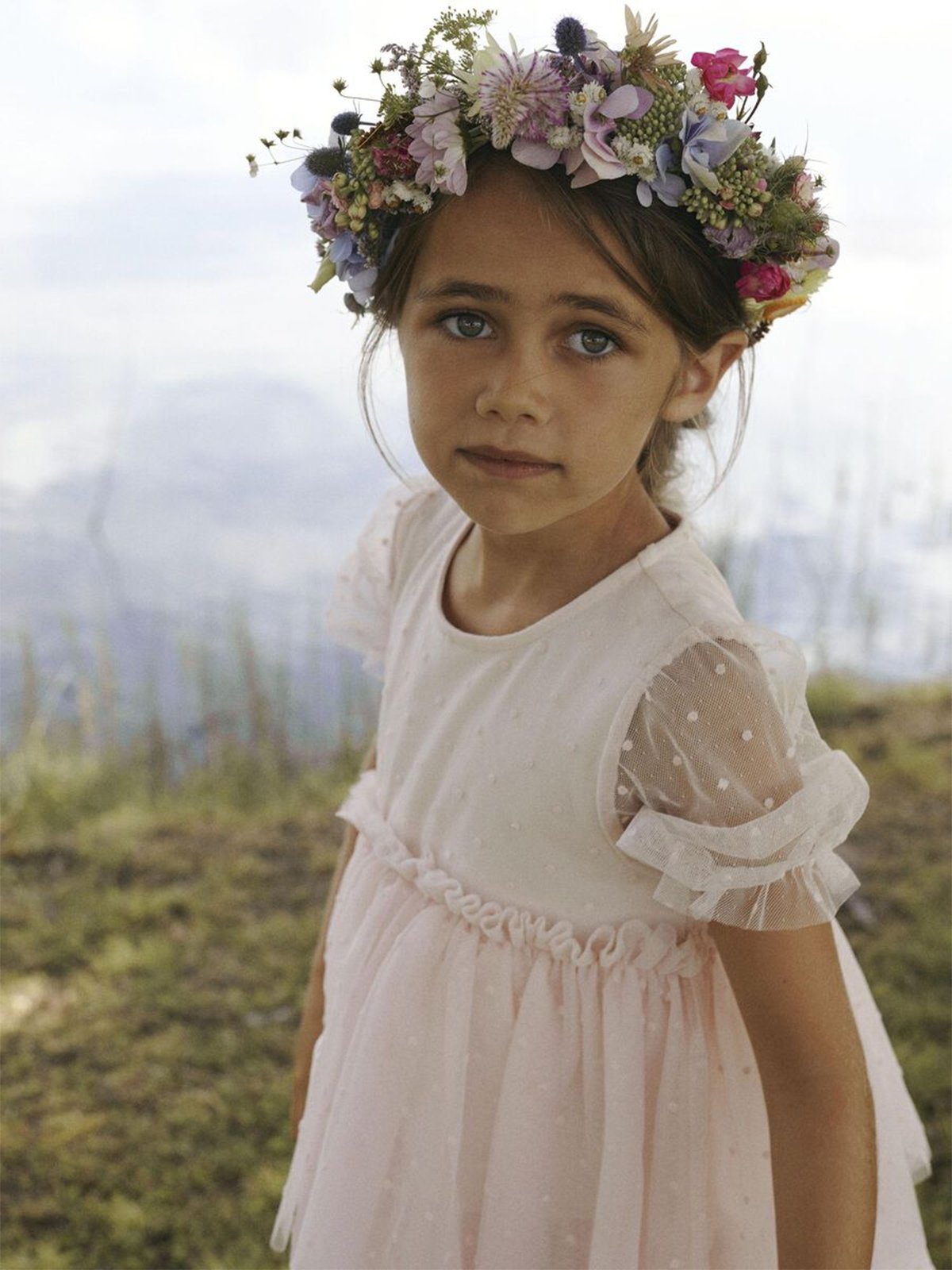 Lil' Atelier Frilla Short Sleeve Loose Tulle Dress Peach Blush