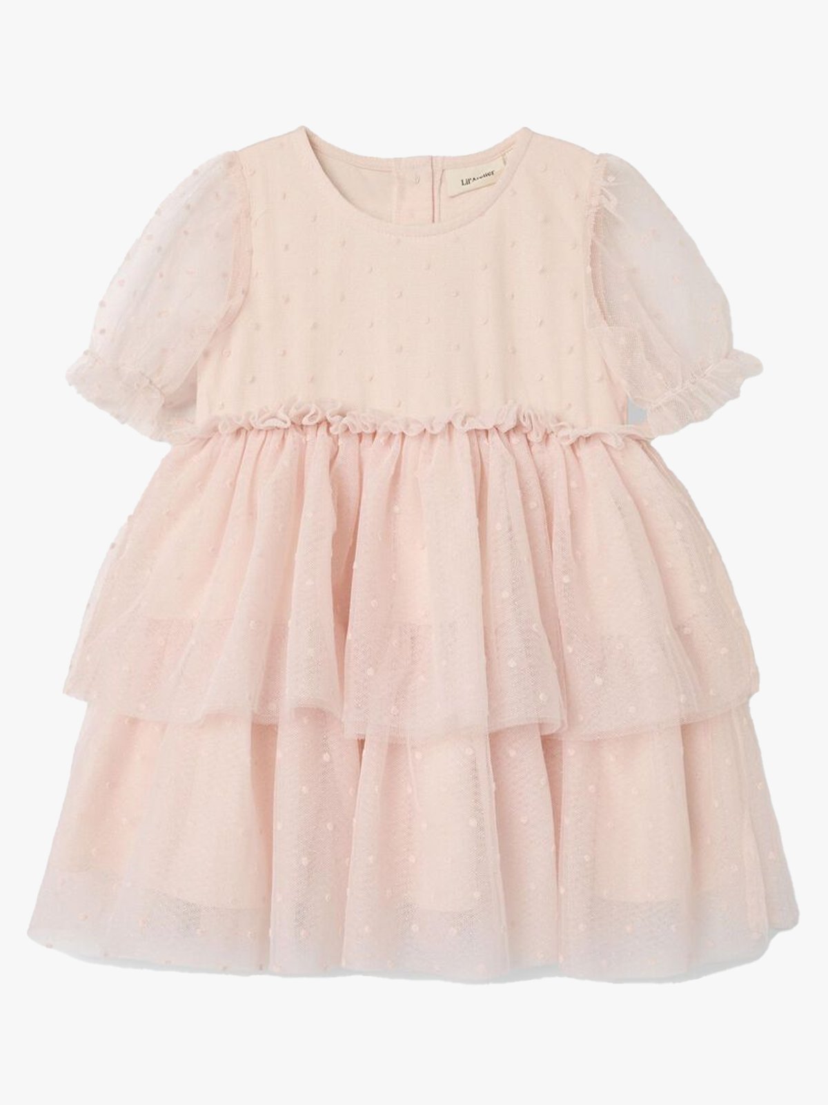 Lil' Atelier Frilla Short Sleeve Loose Tulle Dress Peach Blush