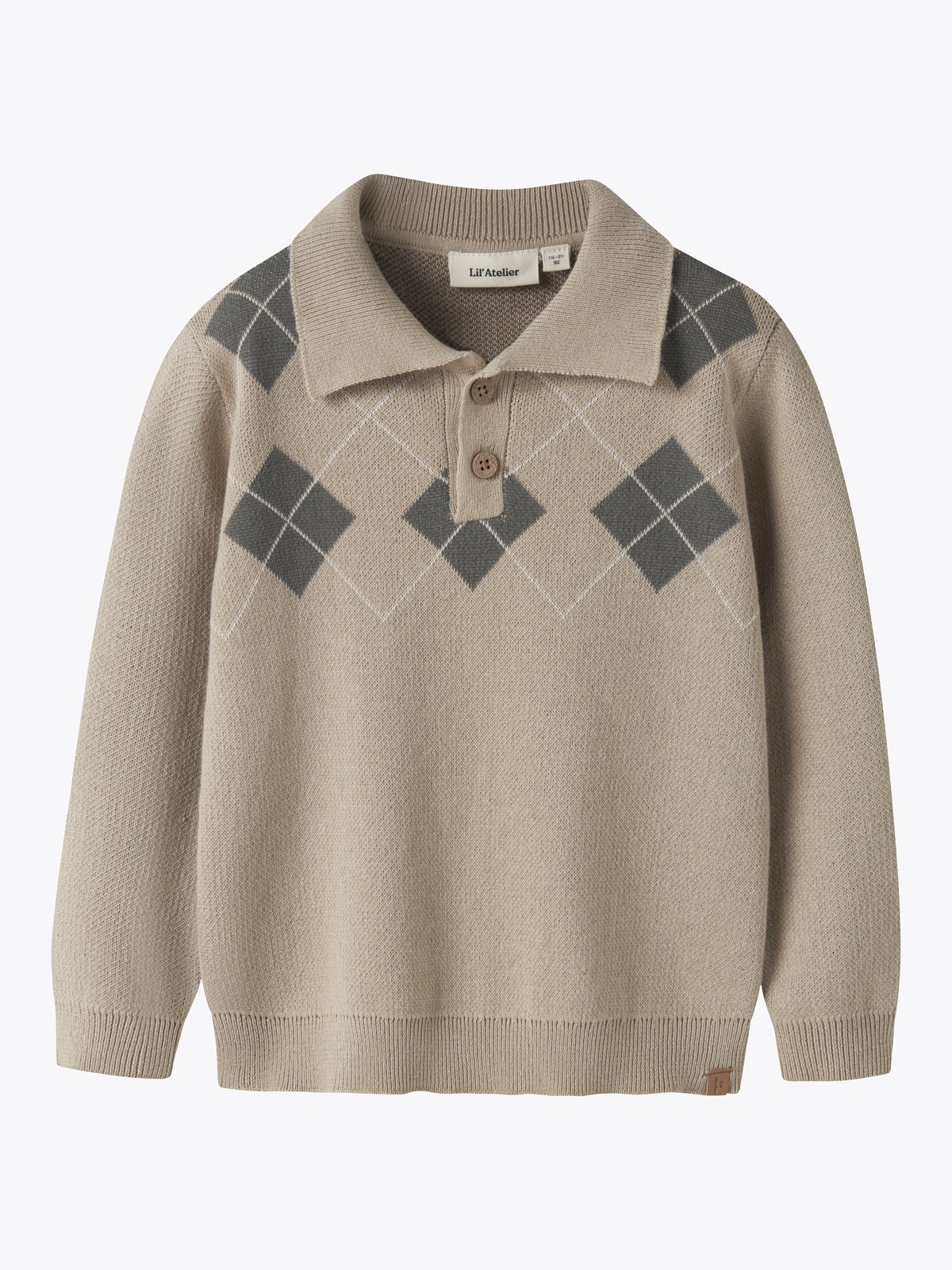 Lil' Atelier Ronan Long Sleeve Knit Polo White Pepper