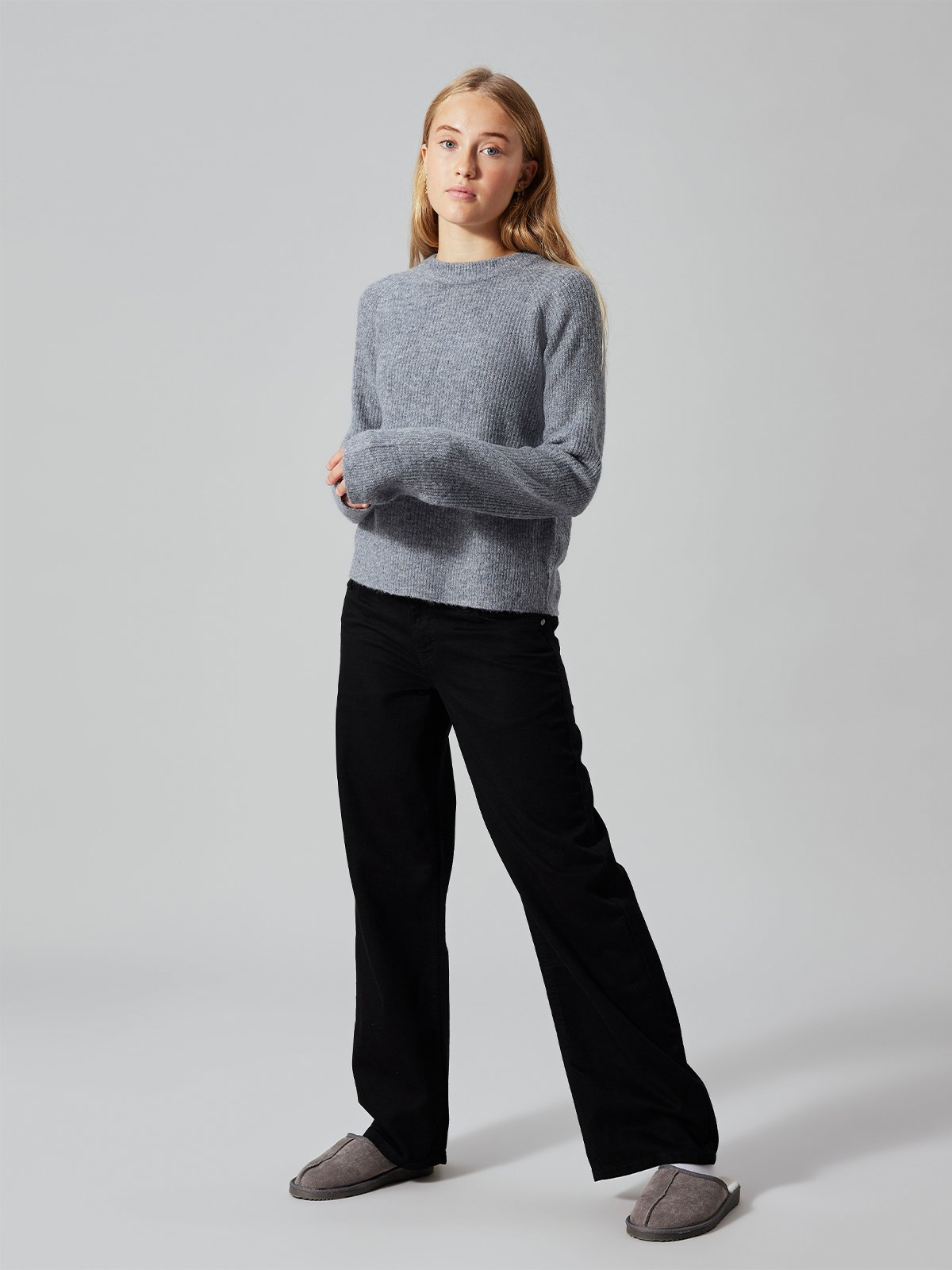 LMTD Kleave Long Sleeve Short Knit Grey Melange