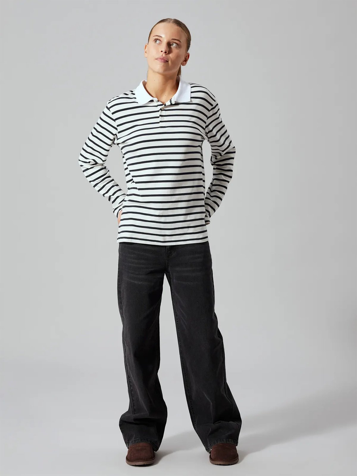 LMTD Kliva Long Sleeve Polo Black / White