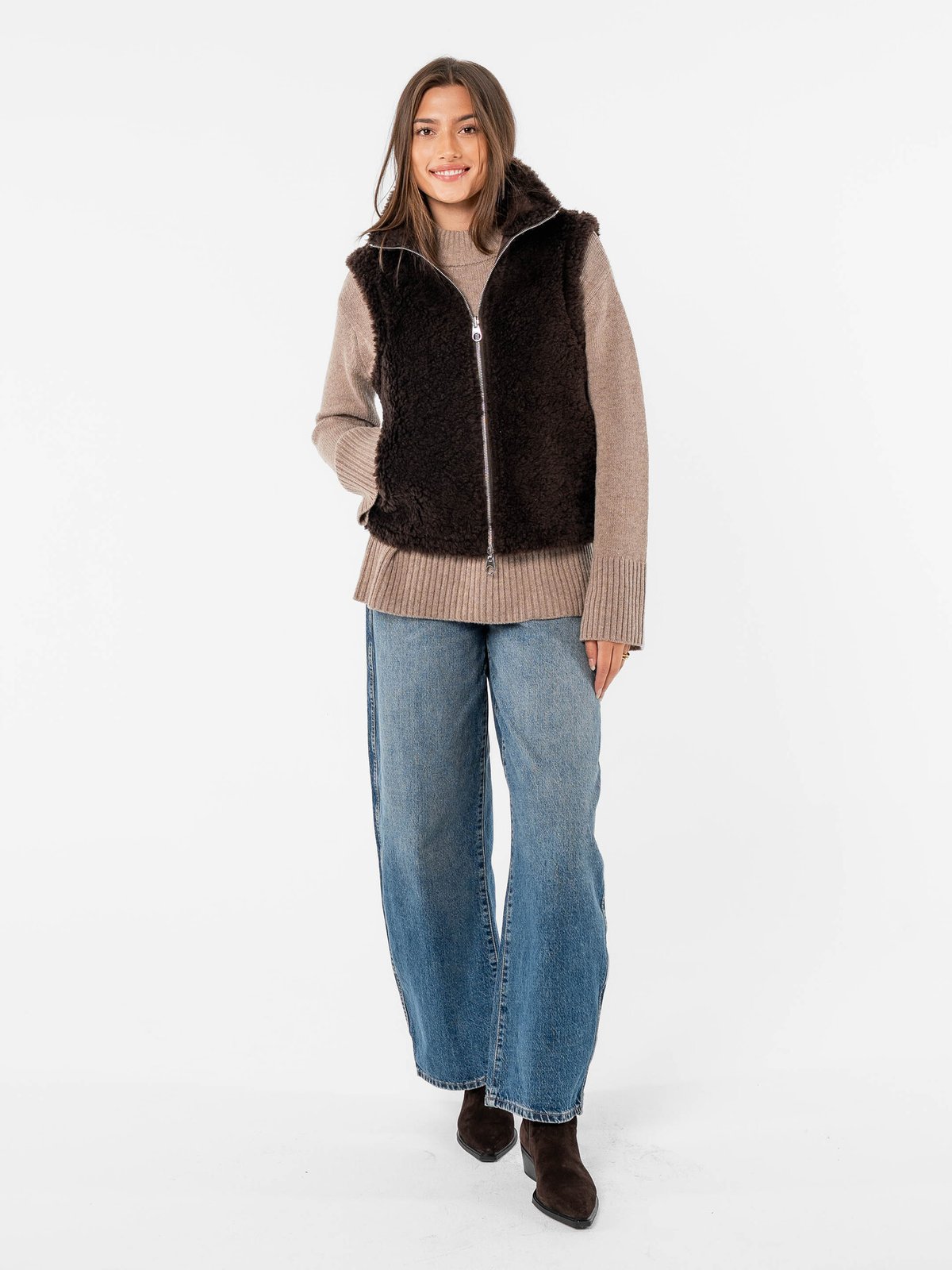 Løøv Erica Shearling Vest Brown