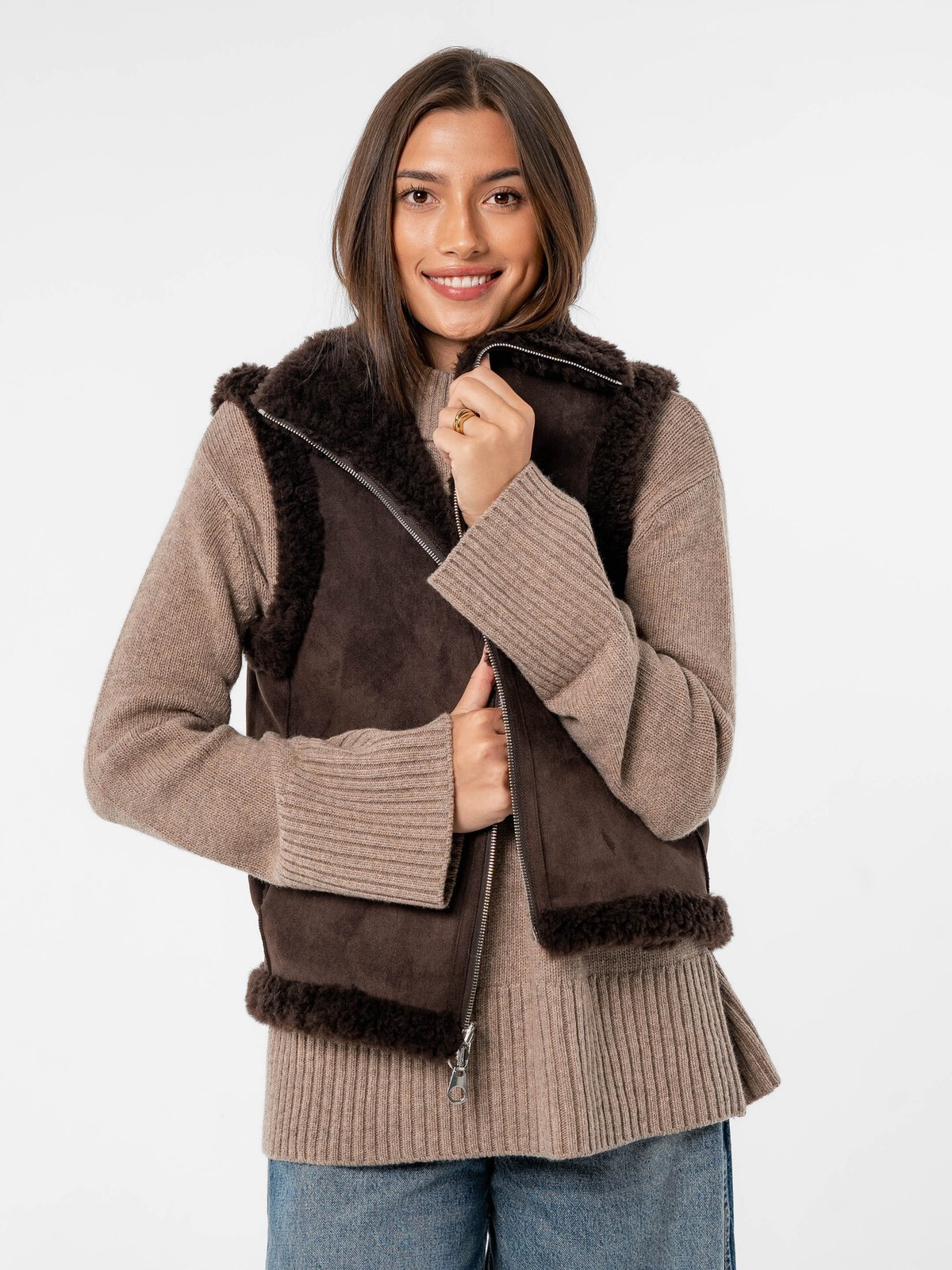 Løøv Erica Shearling Vest Brown