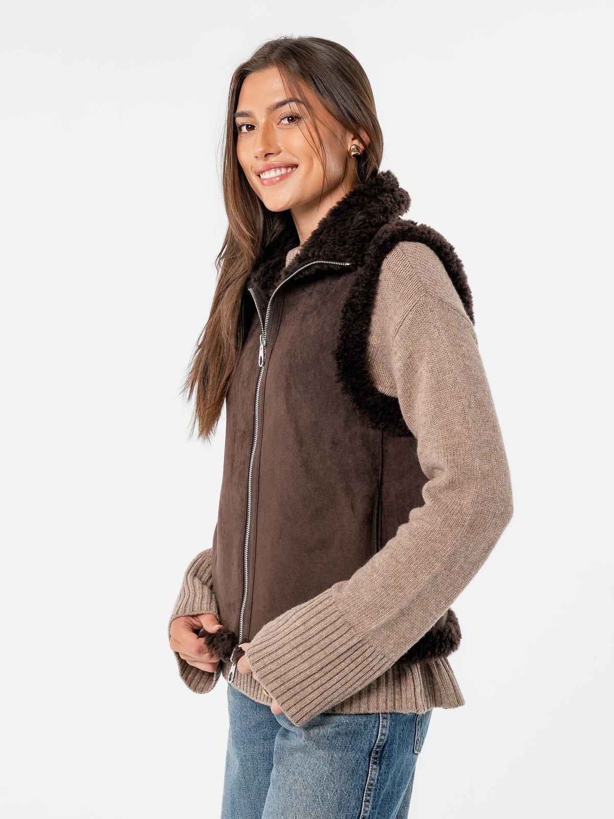 Løøv Erica Shearling Vest Brown