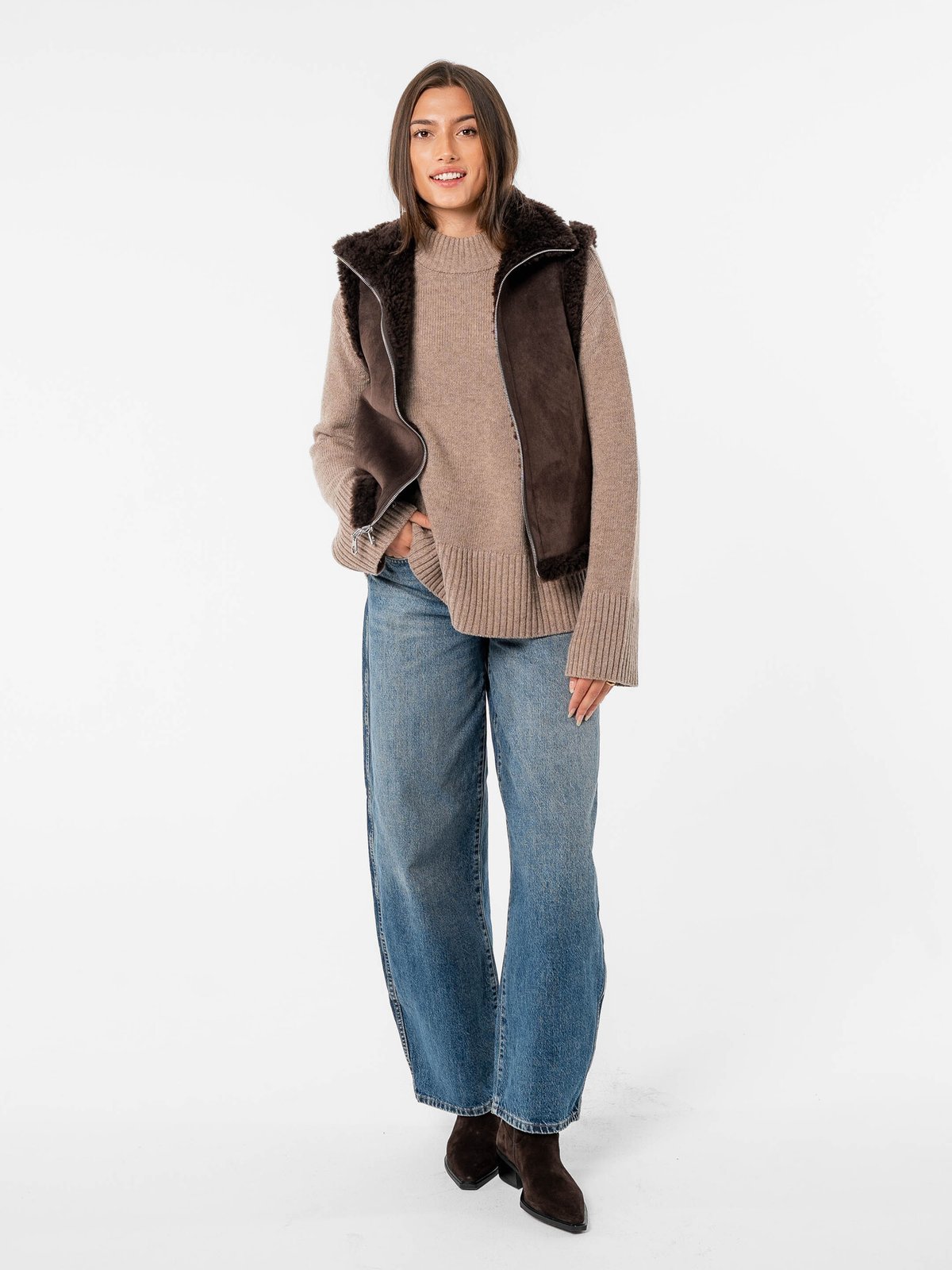 Løøv Erica Shearling Vest Brown