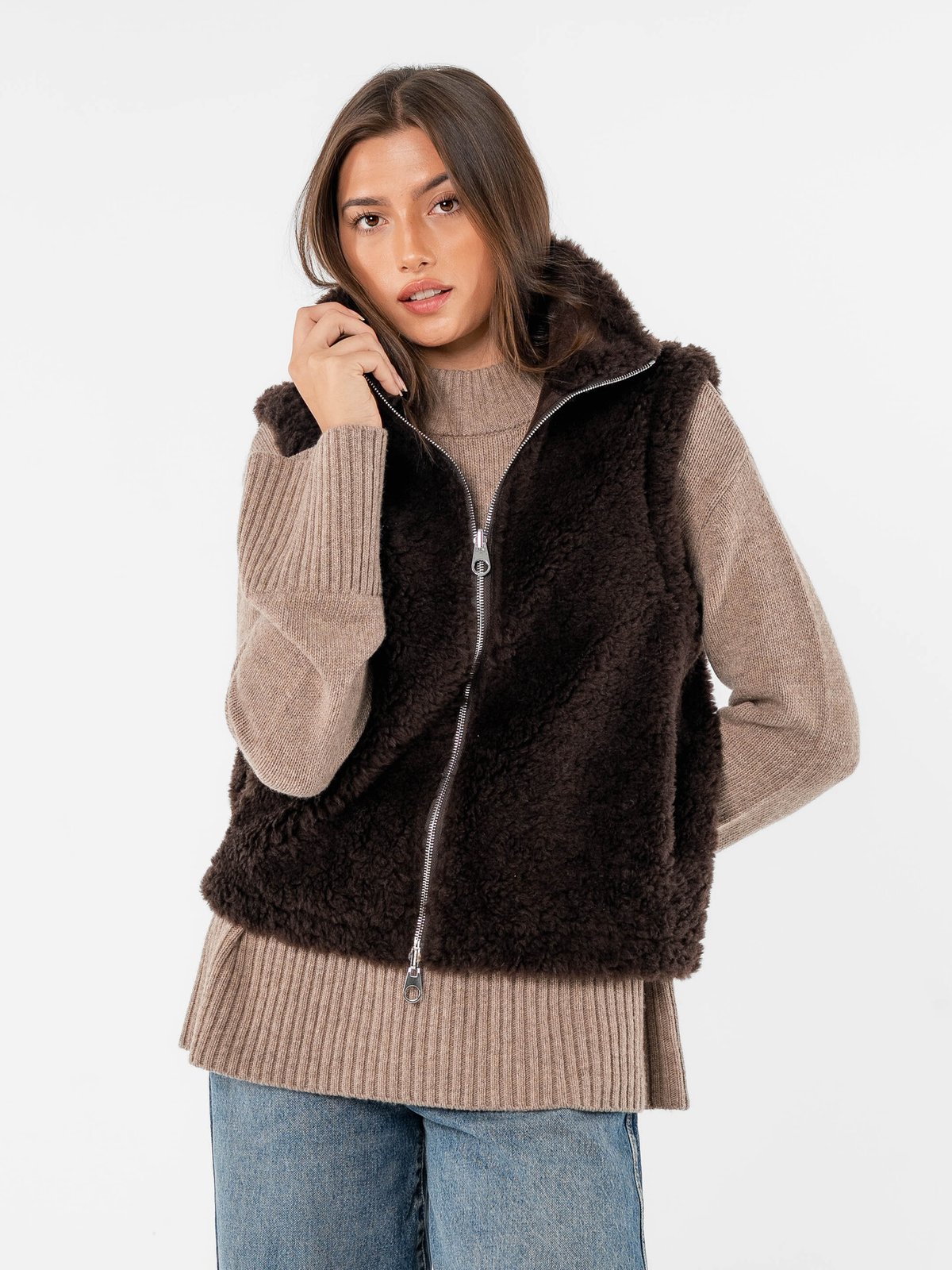Løøv Erica Shearling Vest Brown