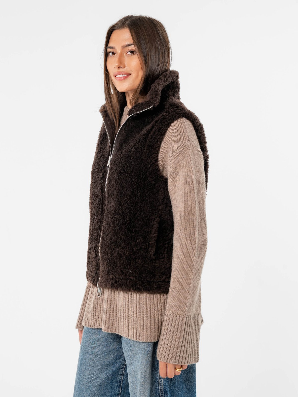 Løøv Erica Shearling Vest Brown