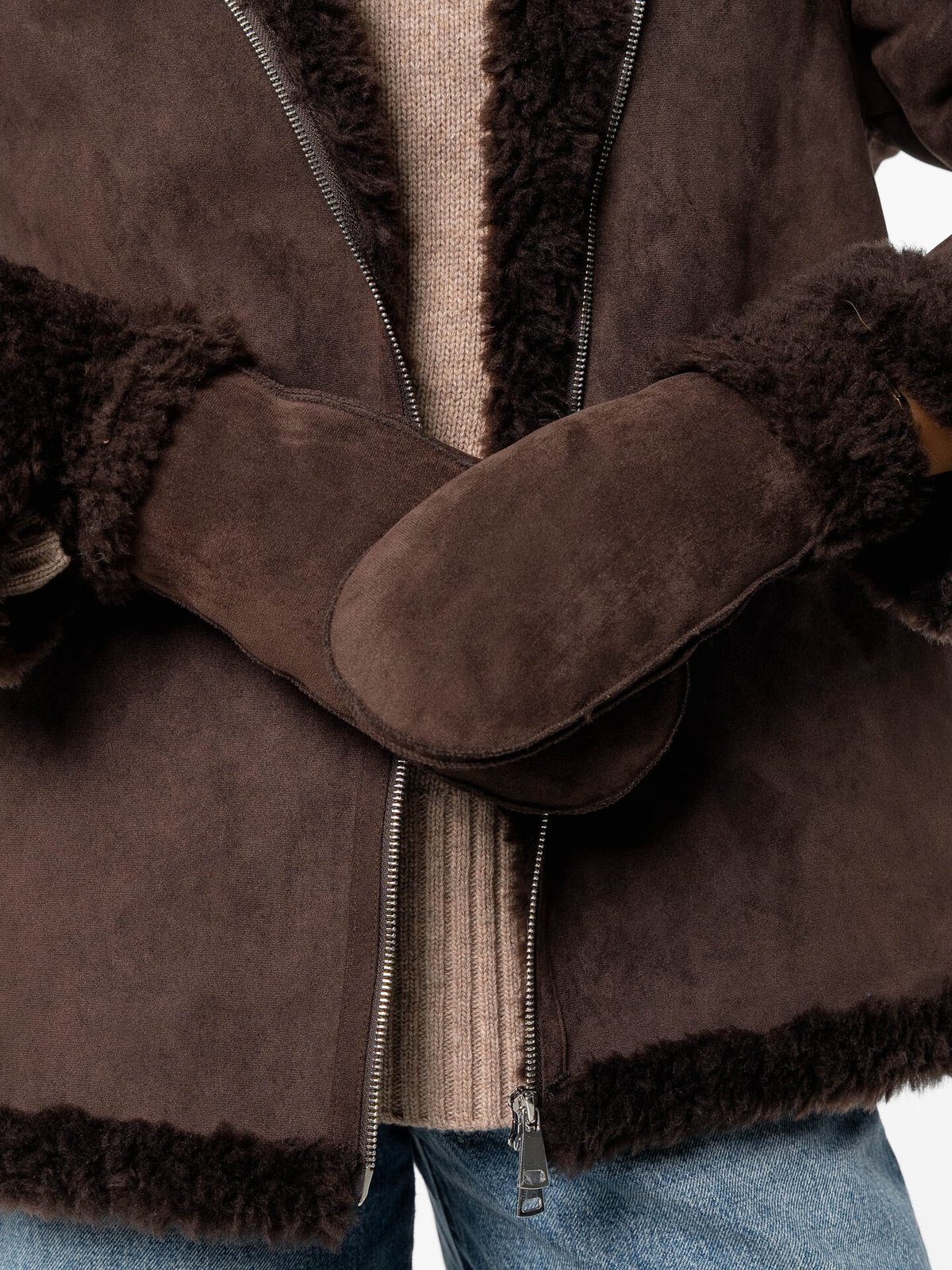 Løøv Erica Shearling Mittens Brown