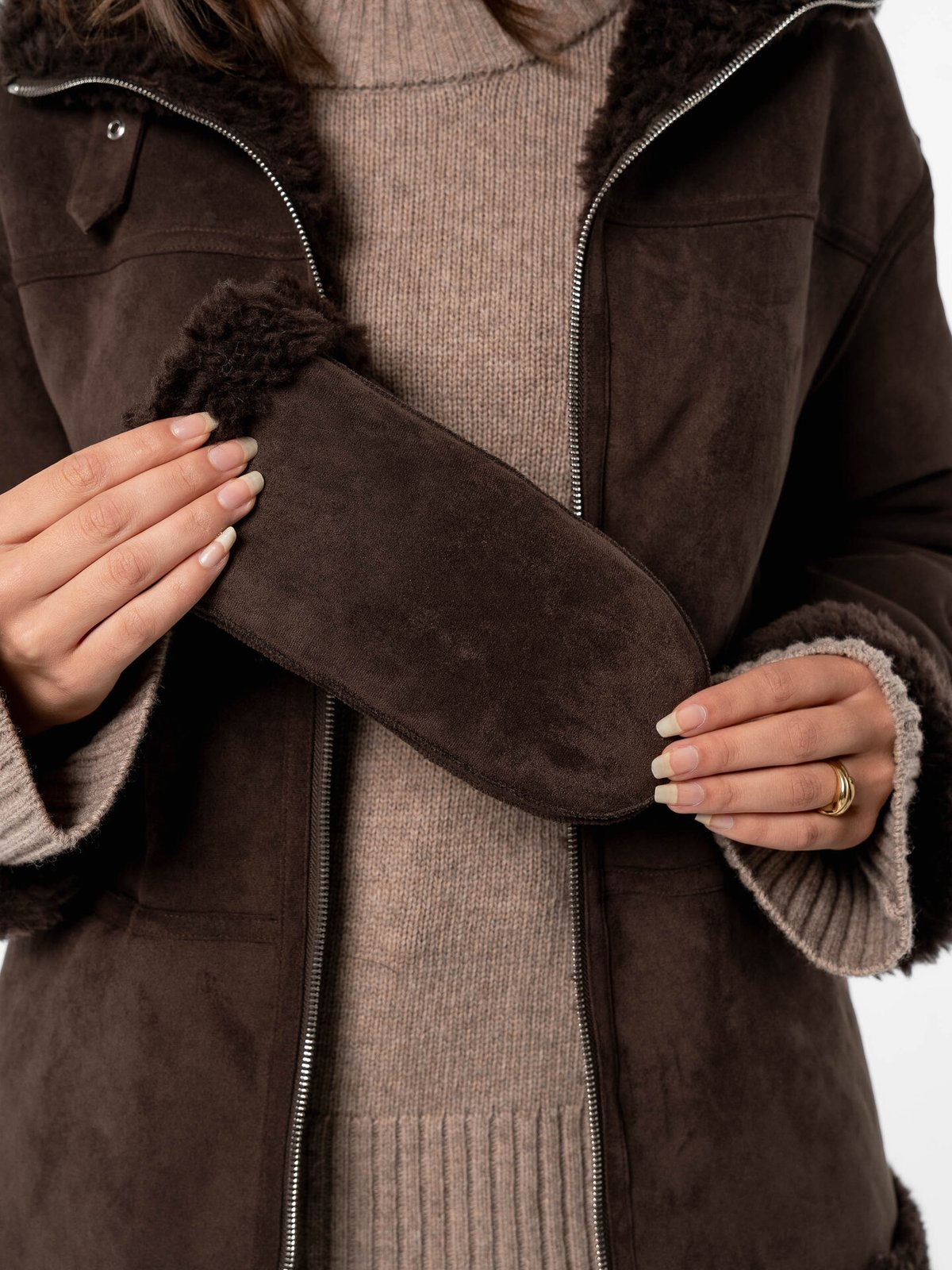Løøv Erica Shearling Mittens Brown