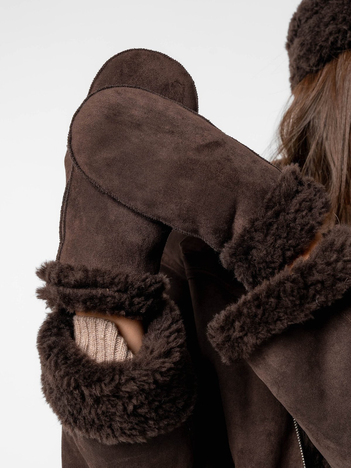 Løøv Erica Shearling Mittens Brown