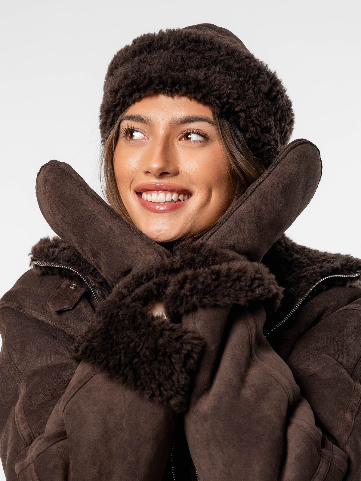 Løøv Erica Shearling Mittens Brown