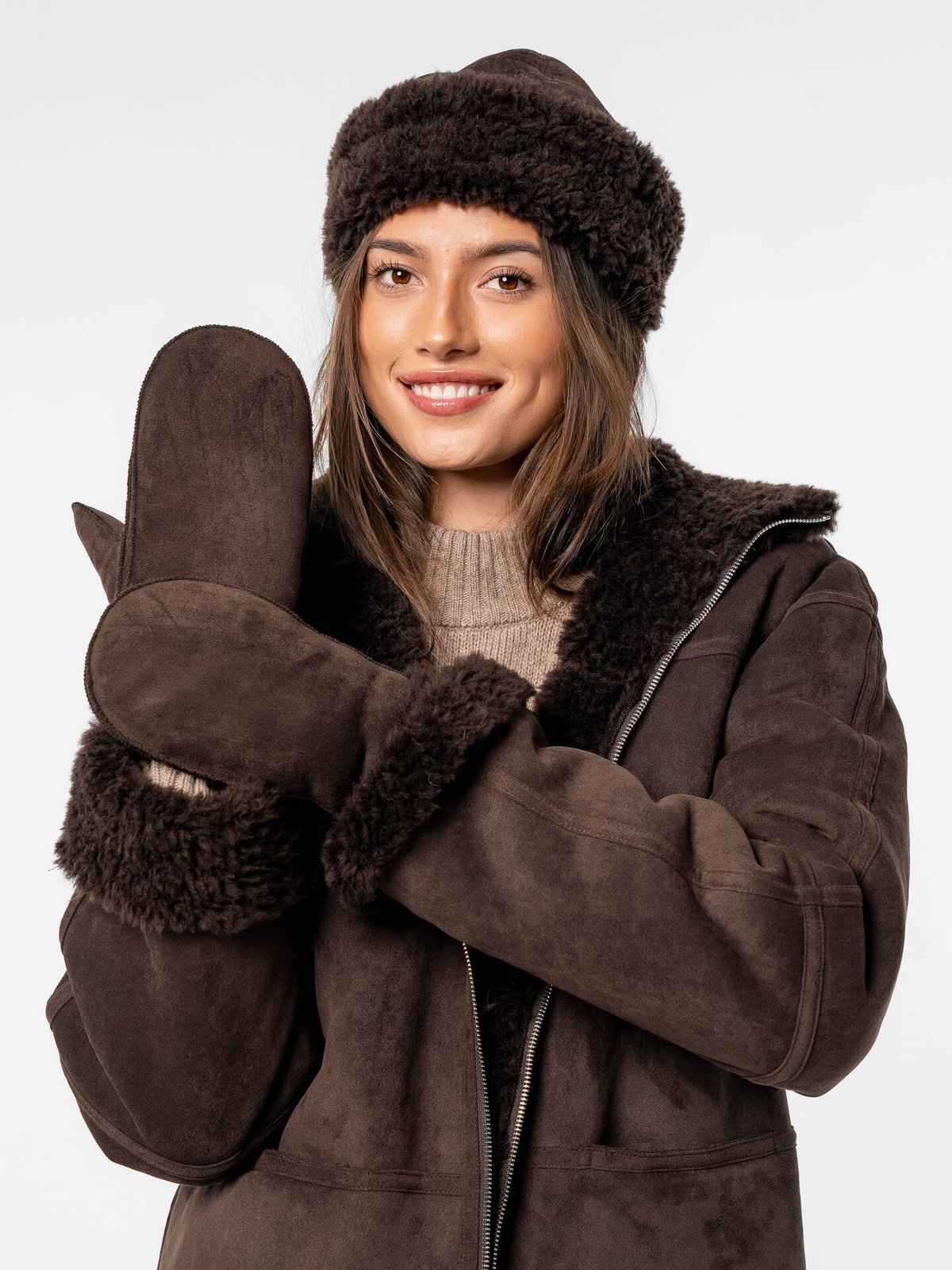 Løøv Erica Shearling Mittens Brown