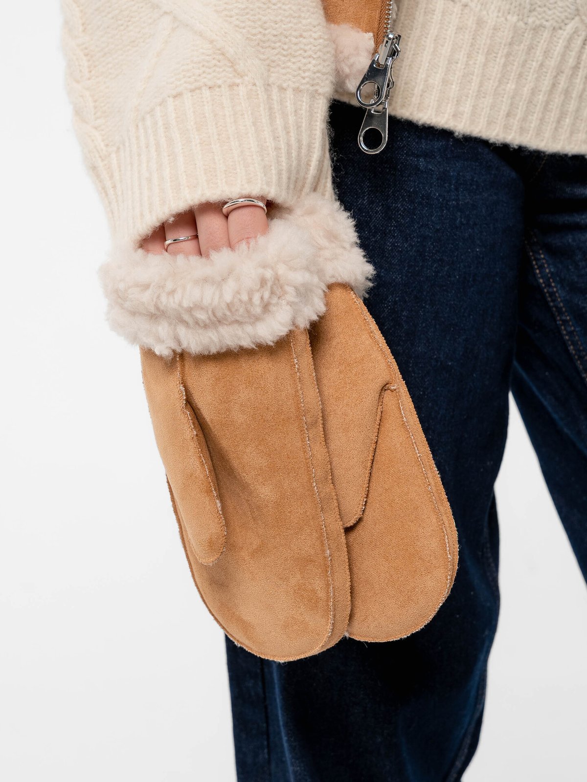Løøv Erica Shearling Mittens Camel