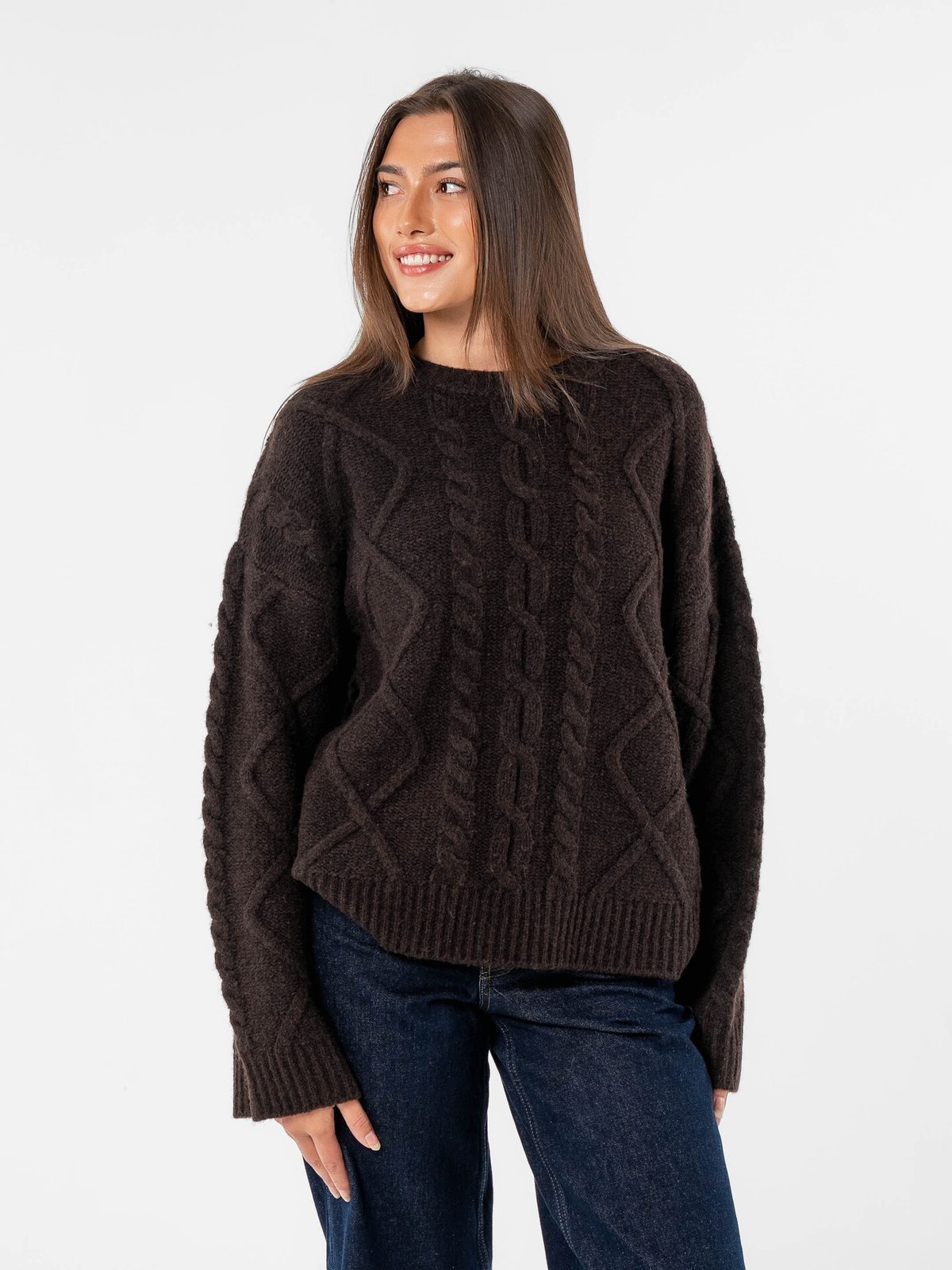 Løøv Magnolia Cable Sweater Dark Brown