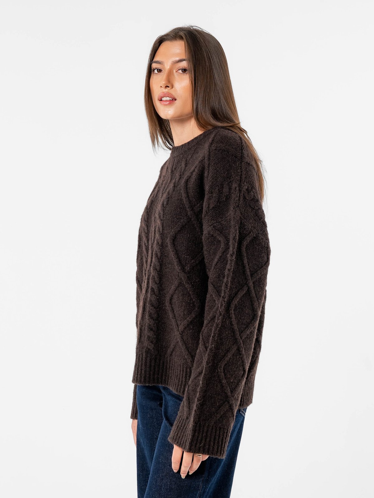 Løøv Magnolia Cable Sweater Dark Brown