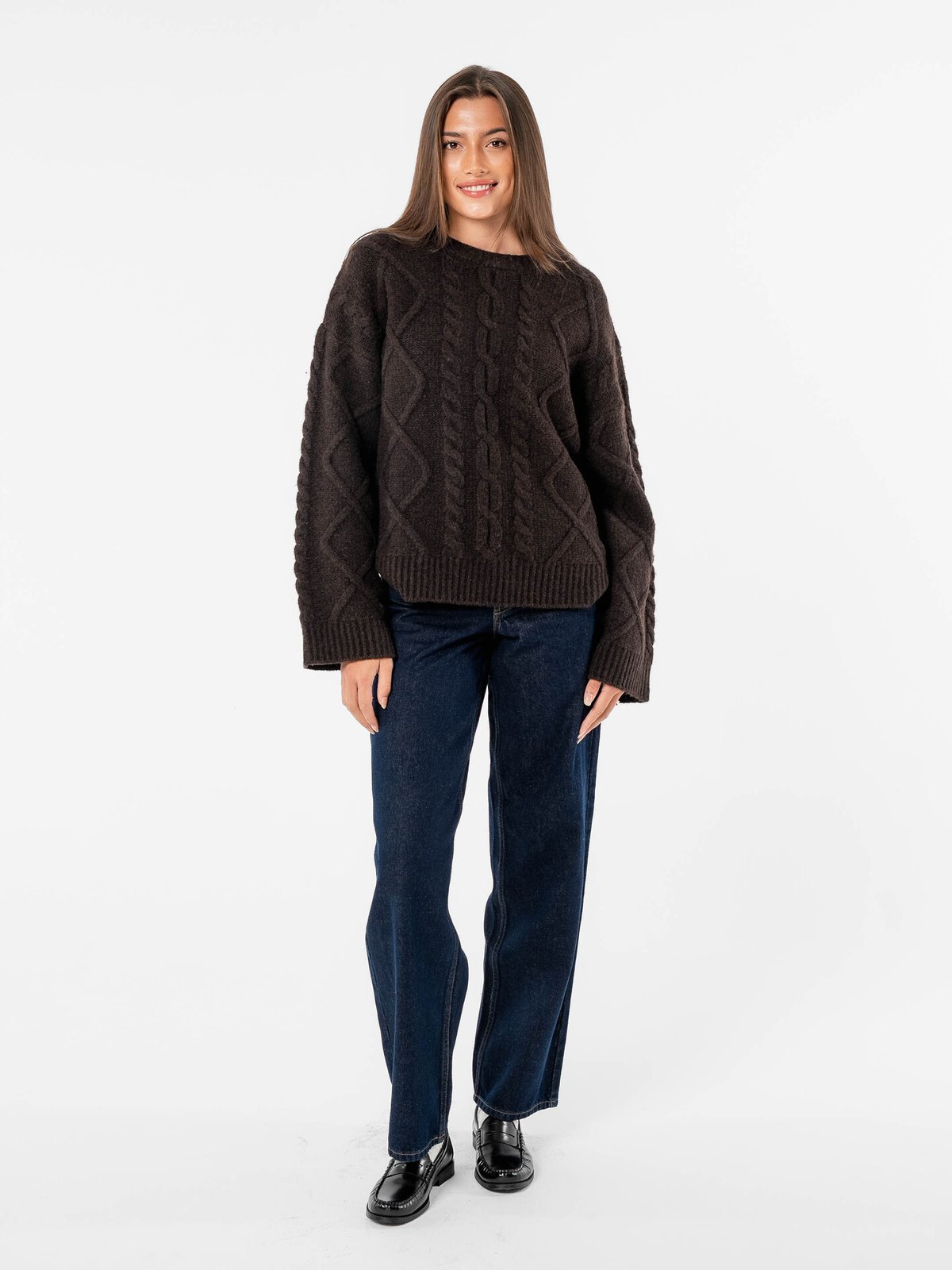 Løøv Magnolia Cable Sweater Dark Brown