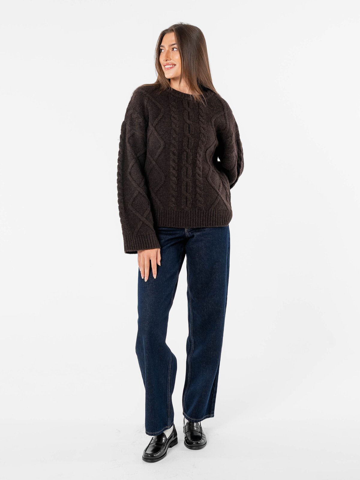 Løøv Magnolia Cable Sweater Dark Brown