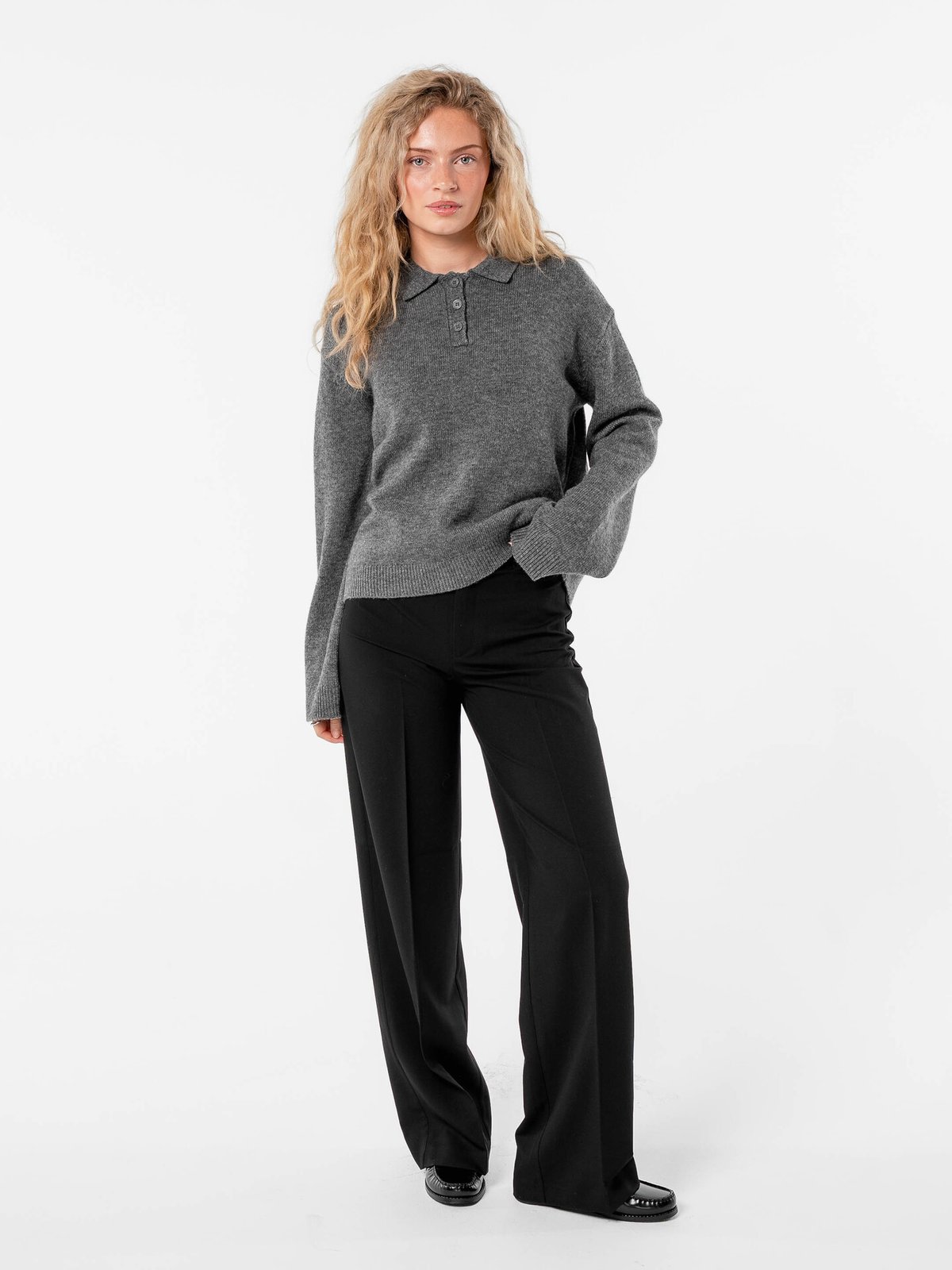 Løøv Pine Polo Knit Sweater Dark Grey