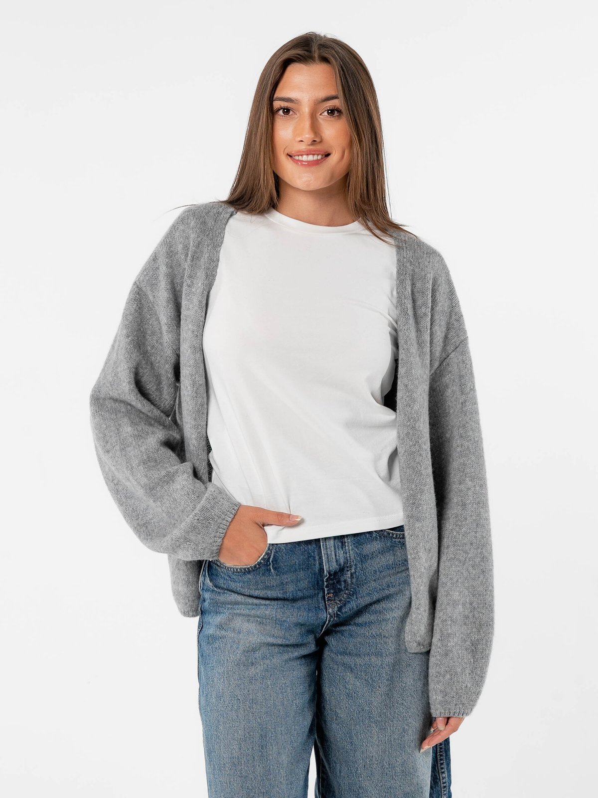 Løøv Dahlia Open Cardigan Light Grey Melange