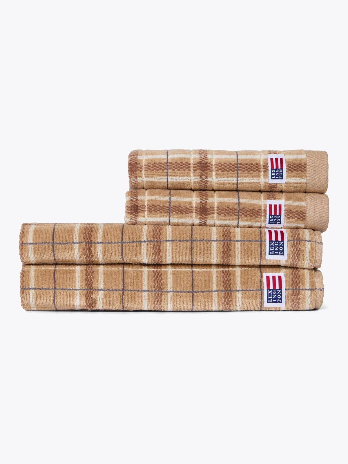 Lexington Beige/Gray Checked Towel 50x70+70x130 Set of 2+2 Beige