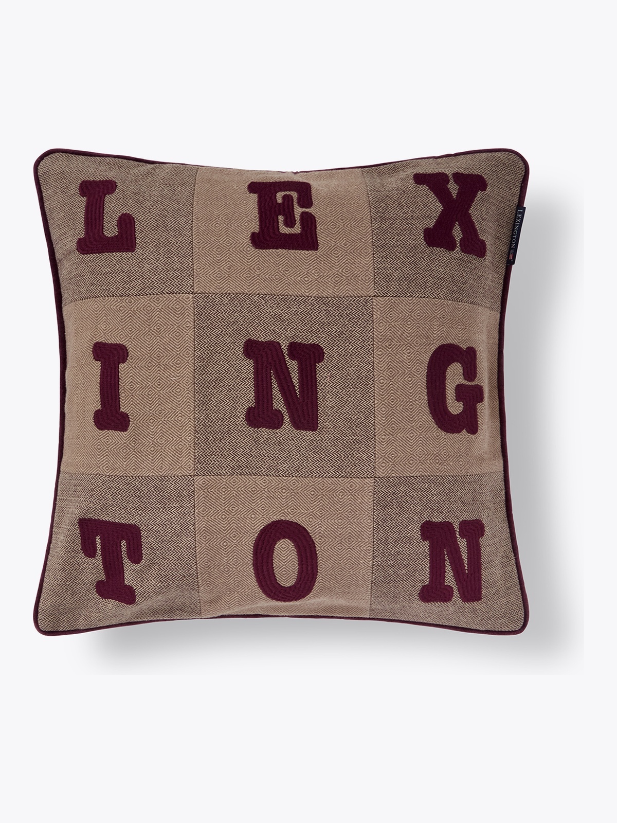 Lexington Letter Patch Tweed Organic Cotton Pillow Cover 50x50 Beige