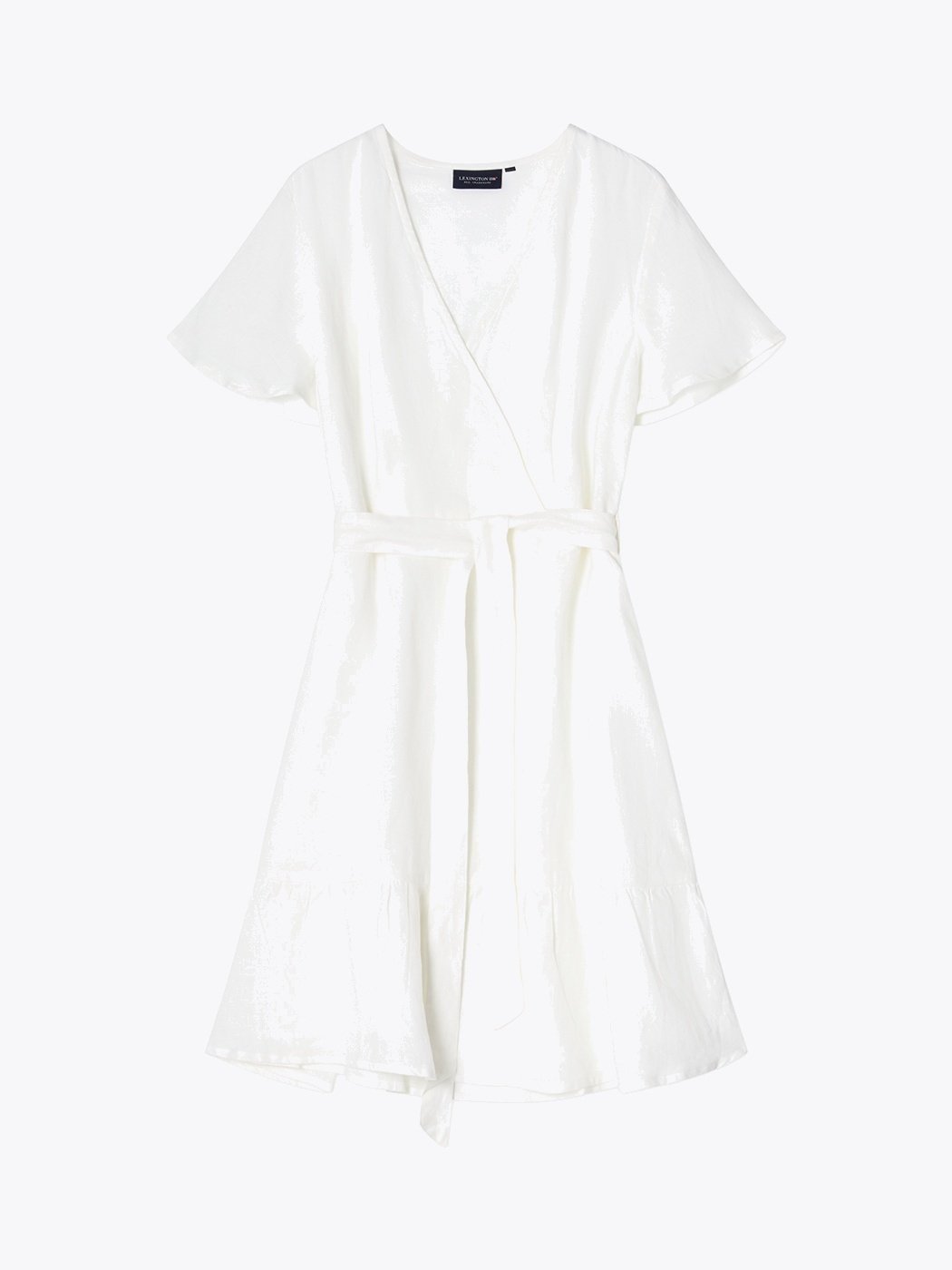 Lexington Belted Linen V-neck Dress White