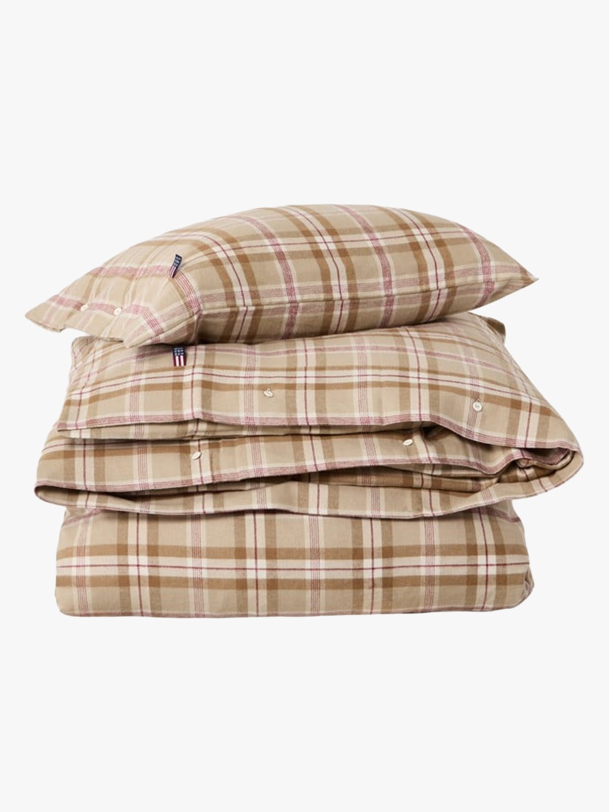 Lexington Pin Striped Cotton Flannel Bed Set 140x200/50x70 Fudge / Beige / Fig