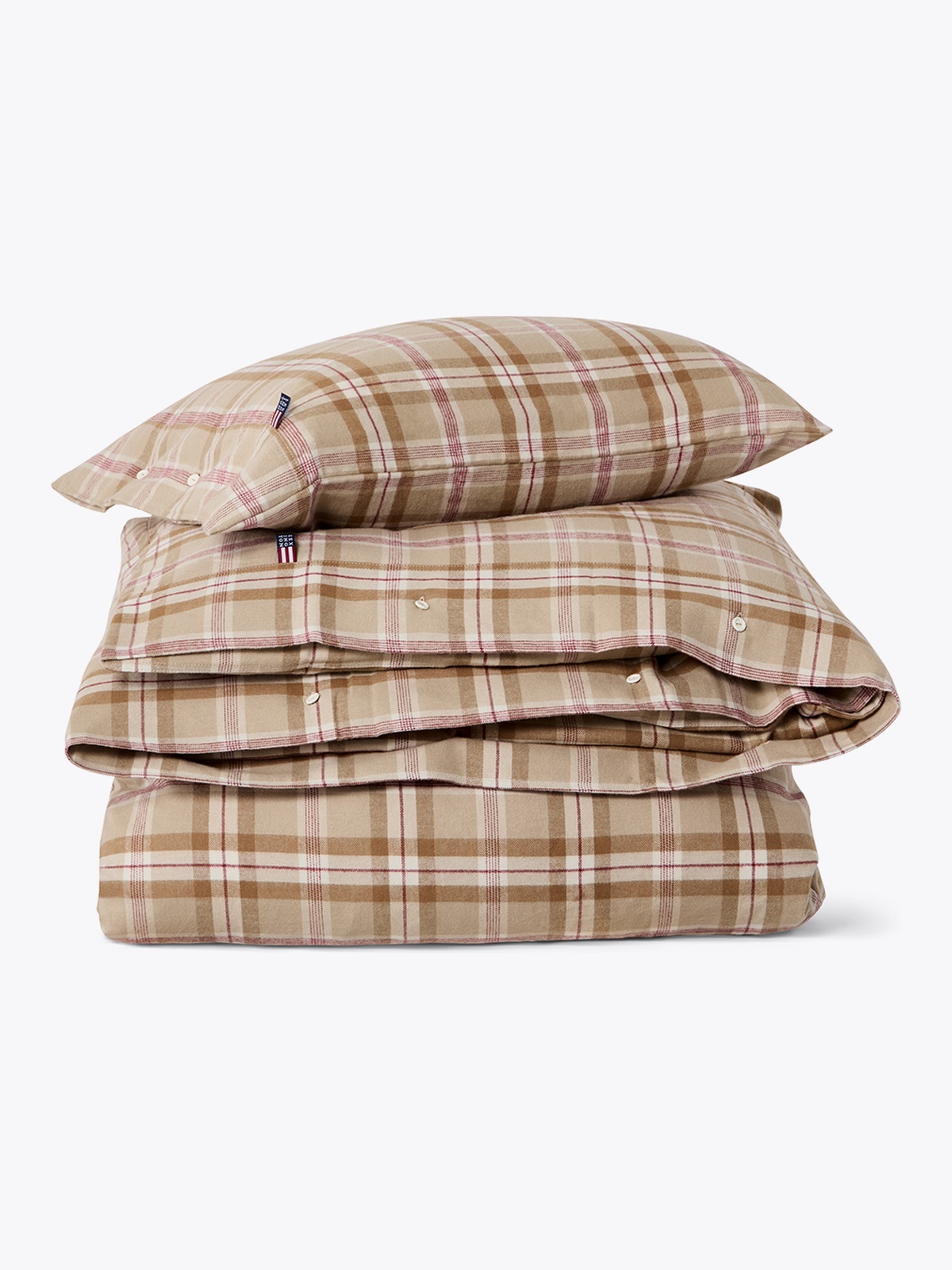 Lexington Beige/Brown Pin Striped Cotton Flannel Bed Set 140x220/50x70 Brun