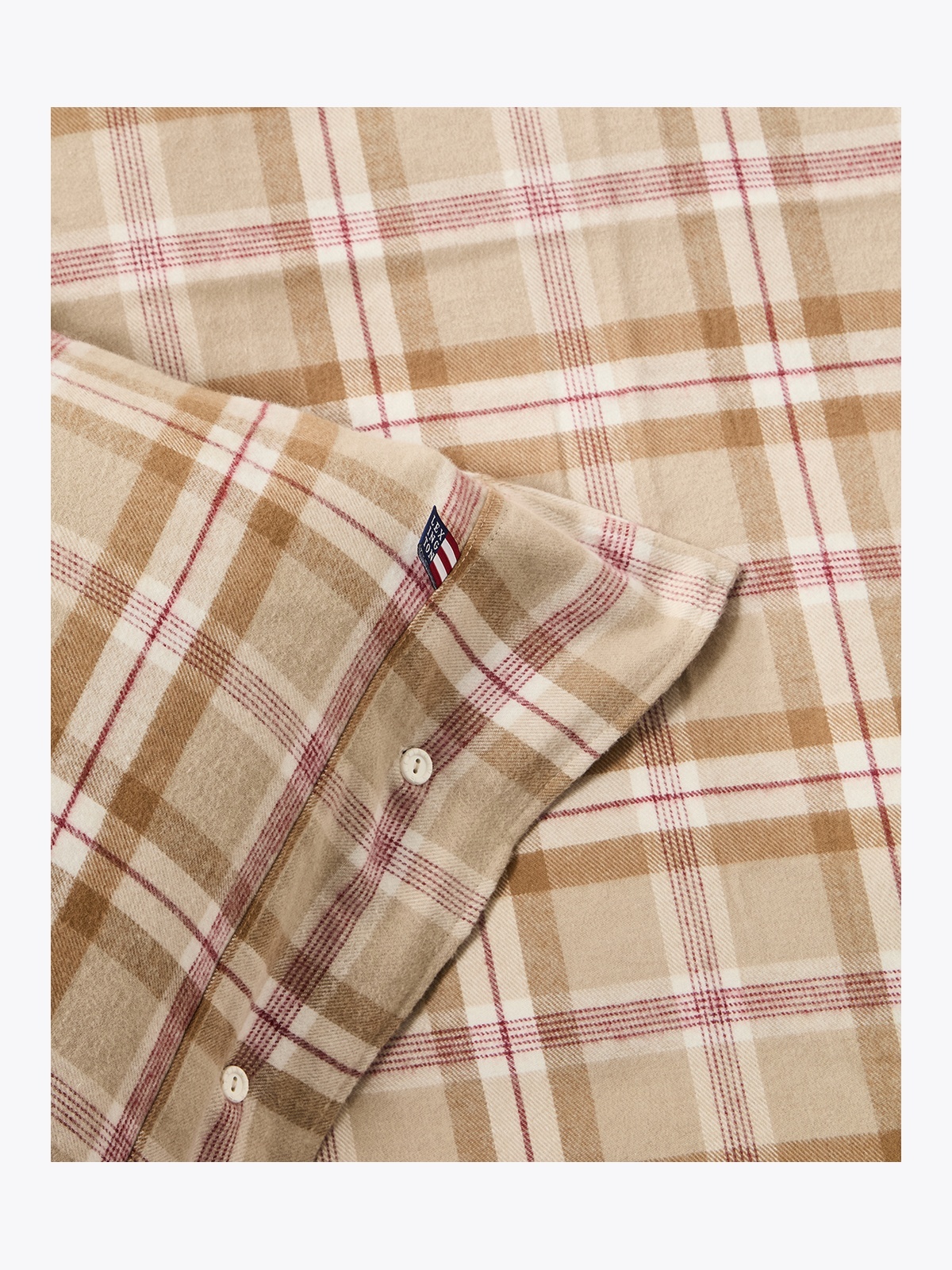 Lexington Beige/Brown Pin Striped Cotton Flannel Bed Set 140x220/50x70 Brun