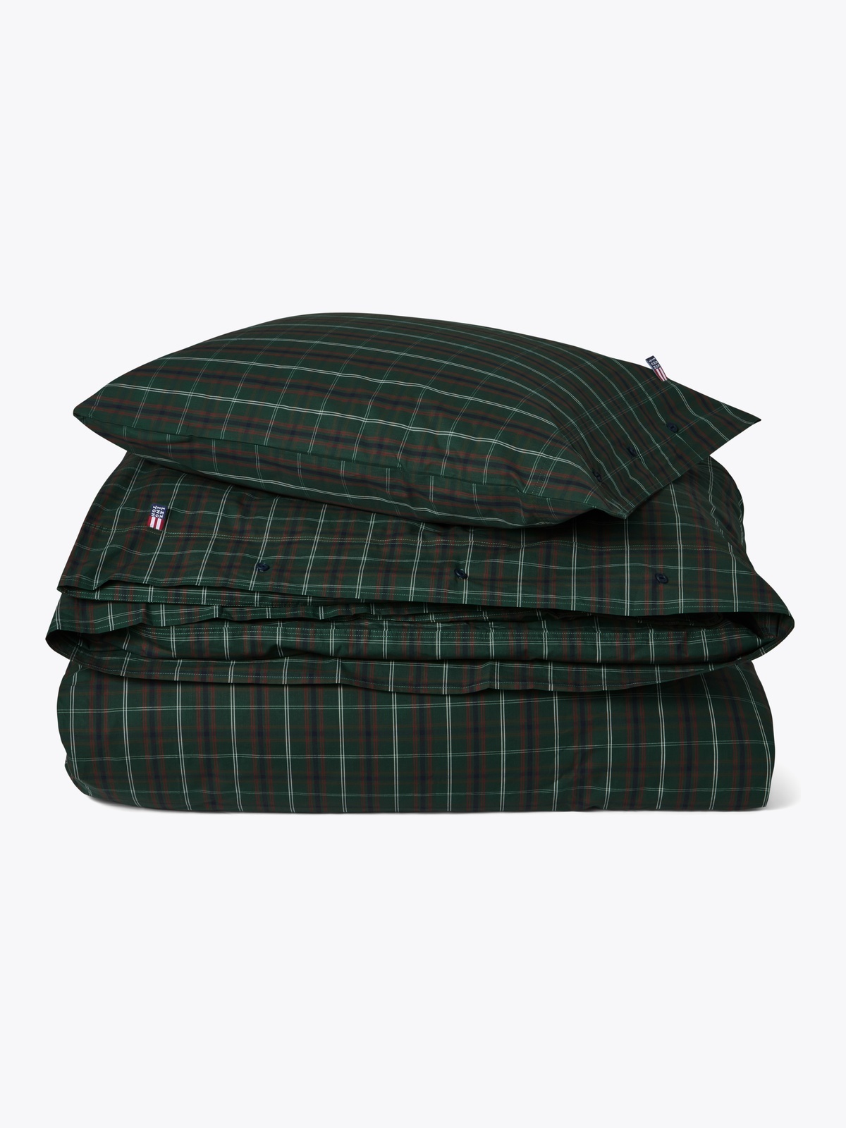 Lexington Green/Navy Checked Cotton Percale Bed Set 140x220/50x70 Flerfarget