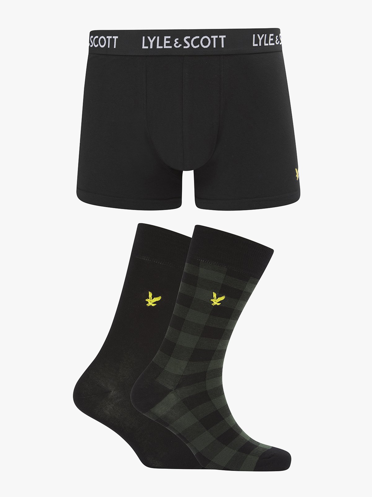 Lyle & Scott Greg Trunk and 2 Pack Socks Gift Box Black Check