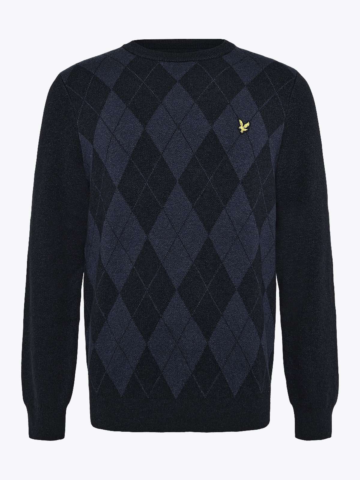 Lyle & Scott Cotton Merino Argyle Jumper Y375 Dark Navy Marl / Mid Navy Marl
