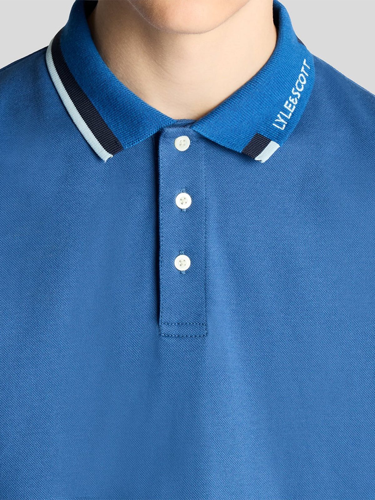 Lyle & Scott Junior Tipped Logo Polo Shirt Dark Cornflower