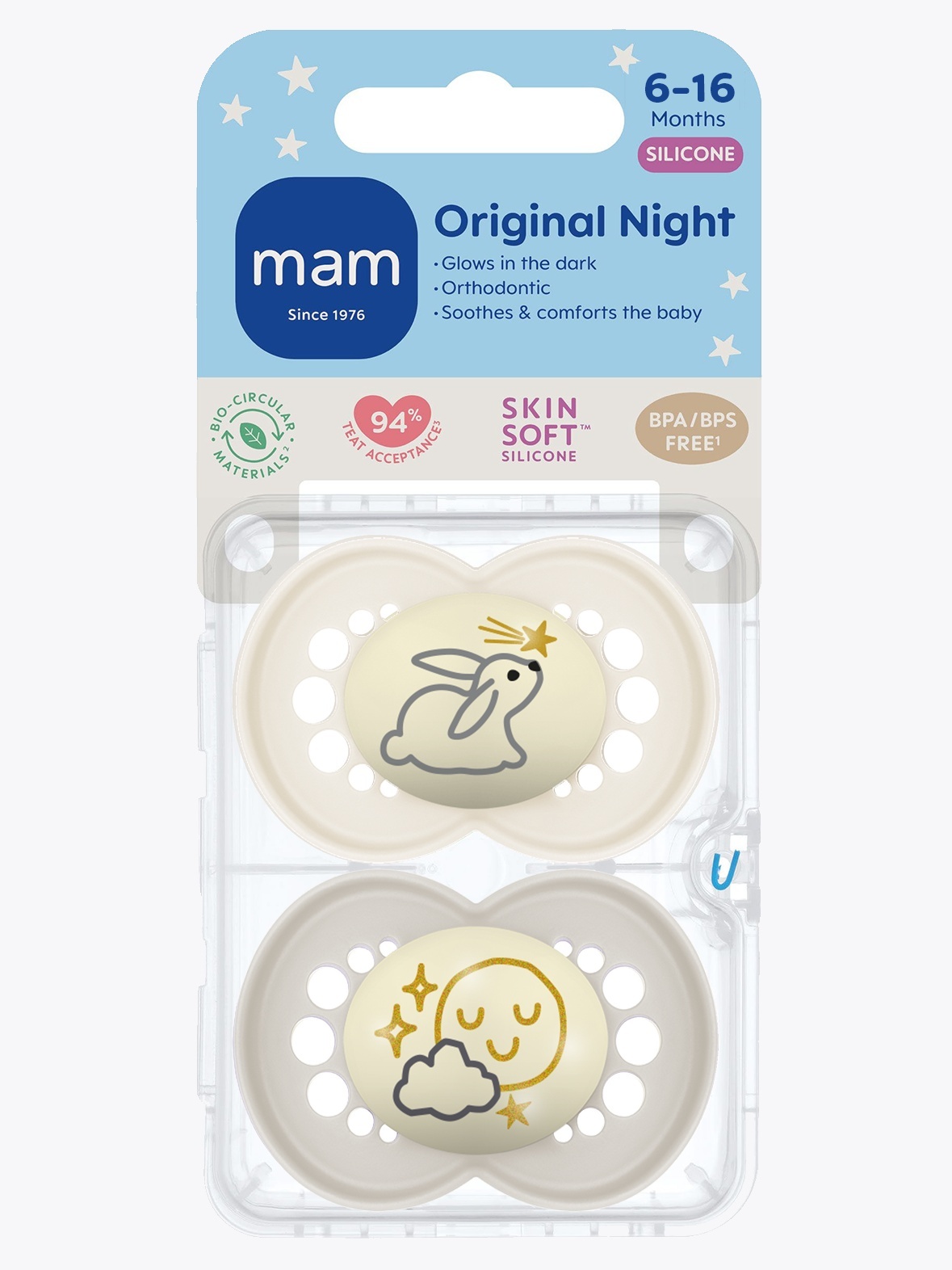 Mam Original Night 6-16M Silicone 2P Neutral Flerfarget