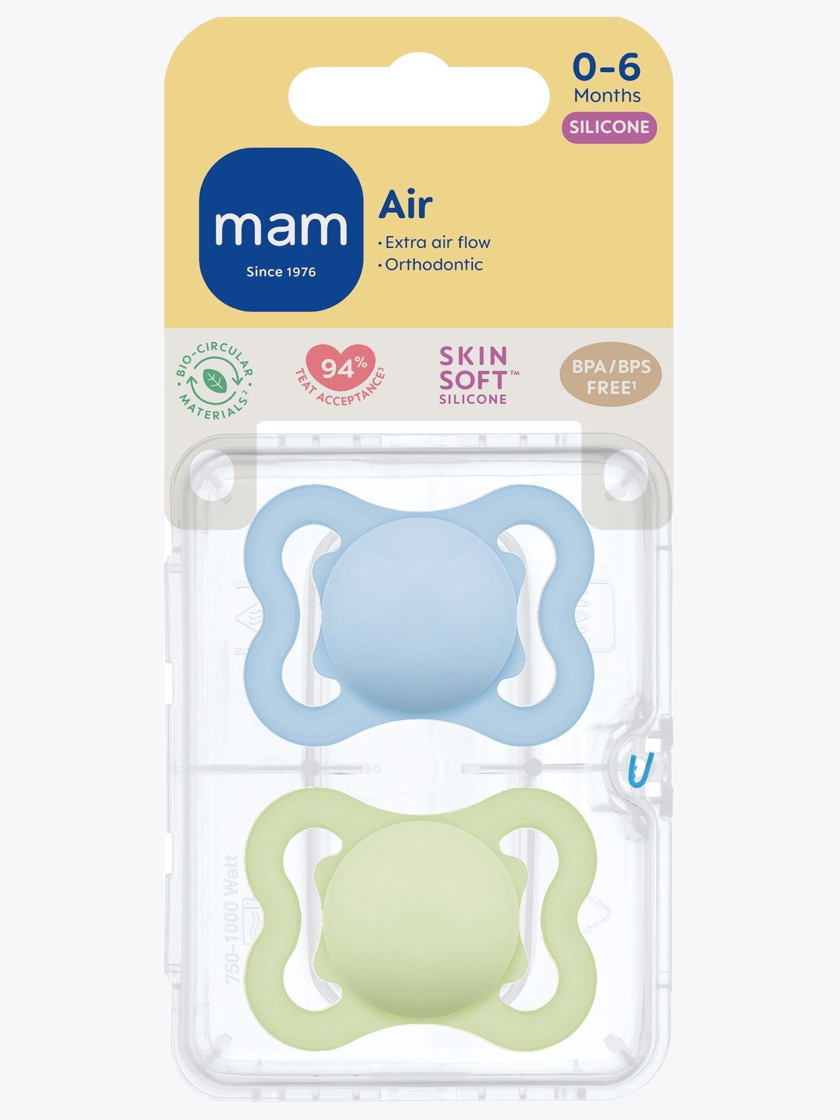 Mam Air Silicone 0-6M Blue 2Pk Blå