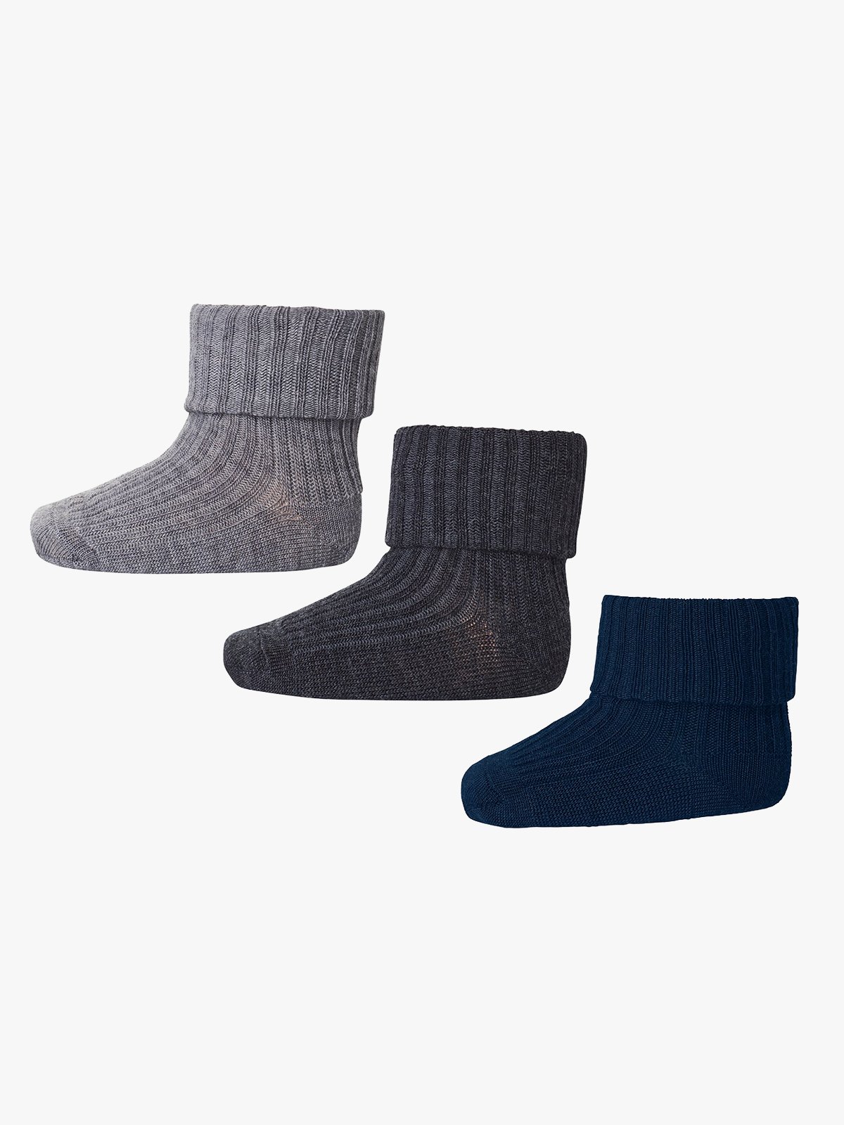 MP Denmark Wool rib baby socks - 3-pack Grey Melange