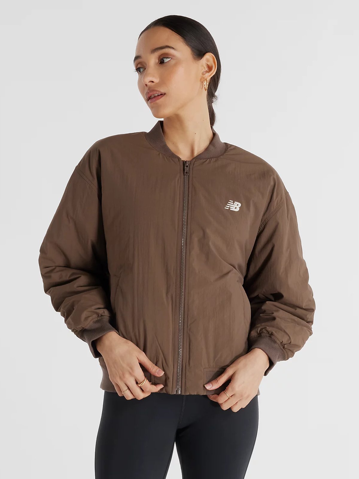 New Balance Graphic Woven Bomber Jacket Dark Mushroom