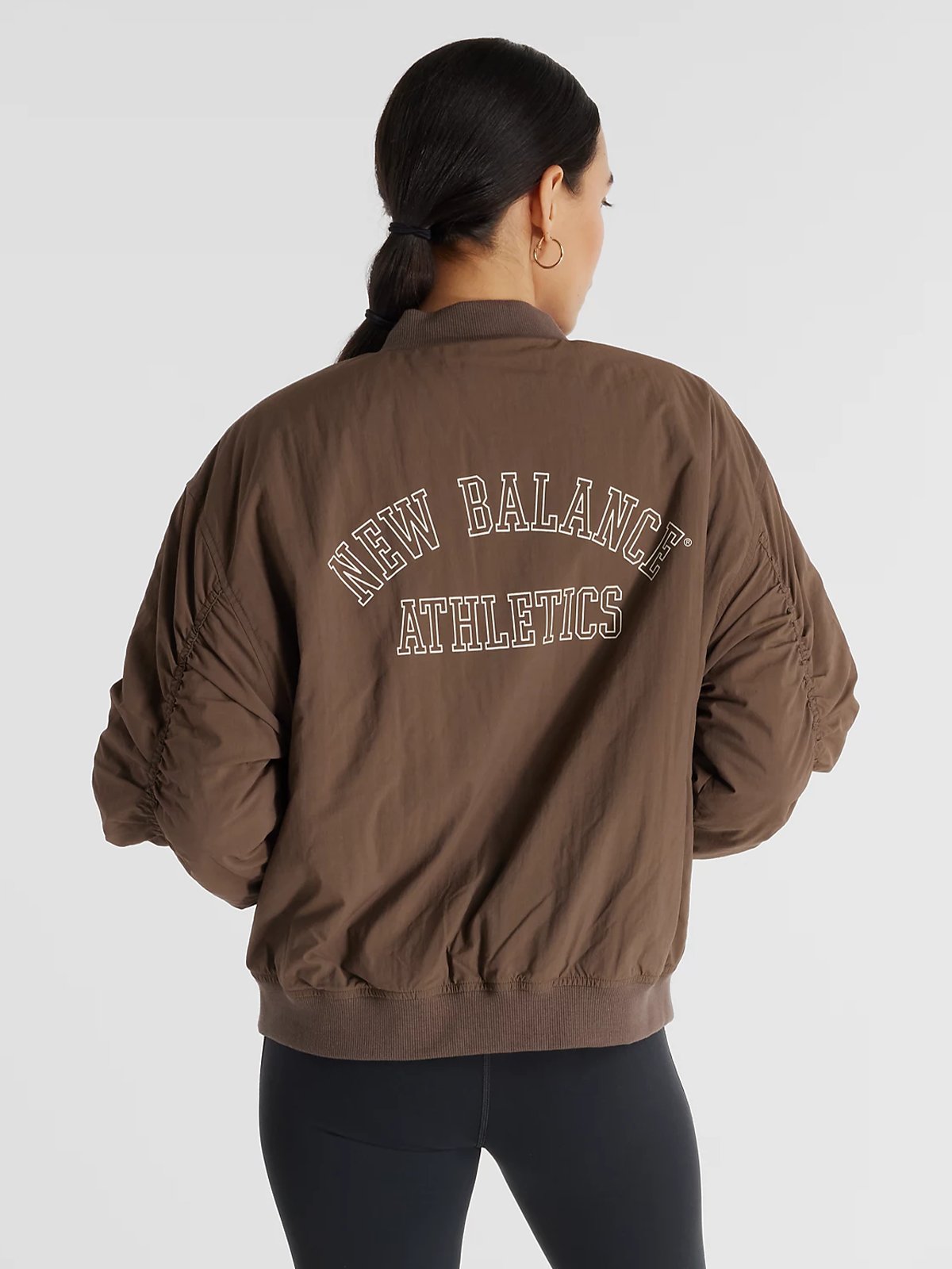 New Balance Graphic Woven Bomber Jacket Dark Mushroom