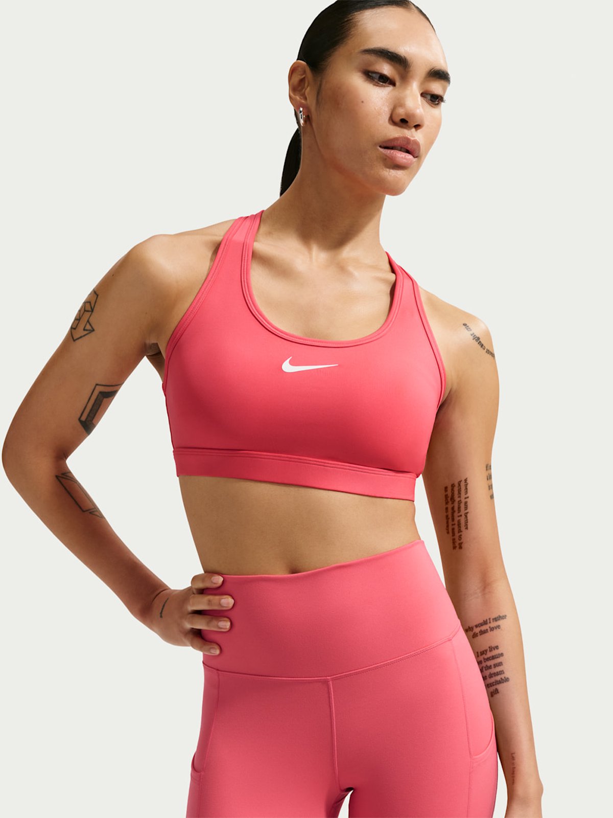 Nike Swoosh Mid-Support Padded Sports Bra Sea Coral / White