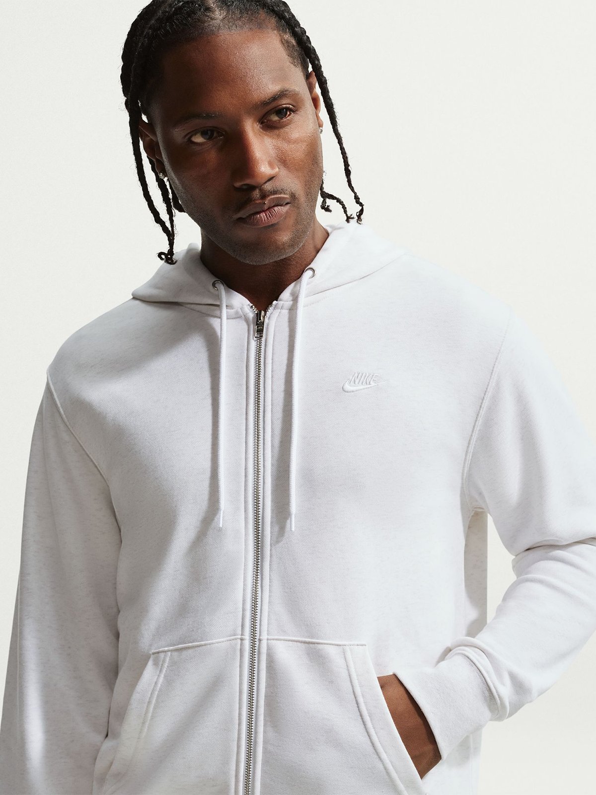 Nike Club Full-Zip French Terry Hoodie Birch Heather / White